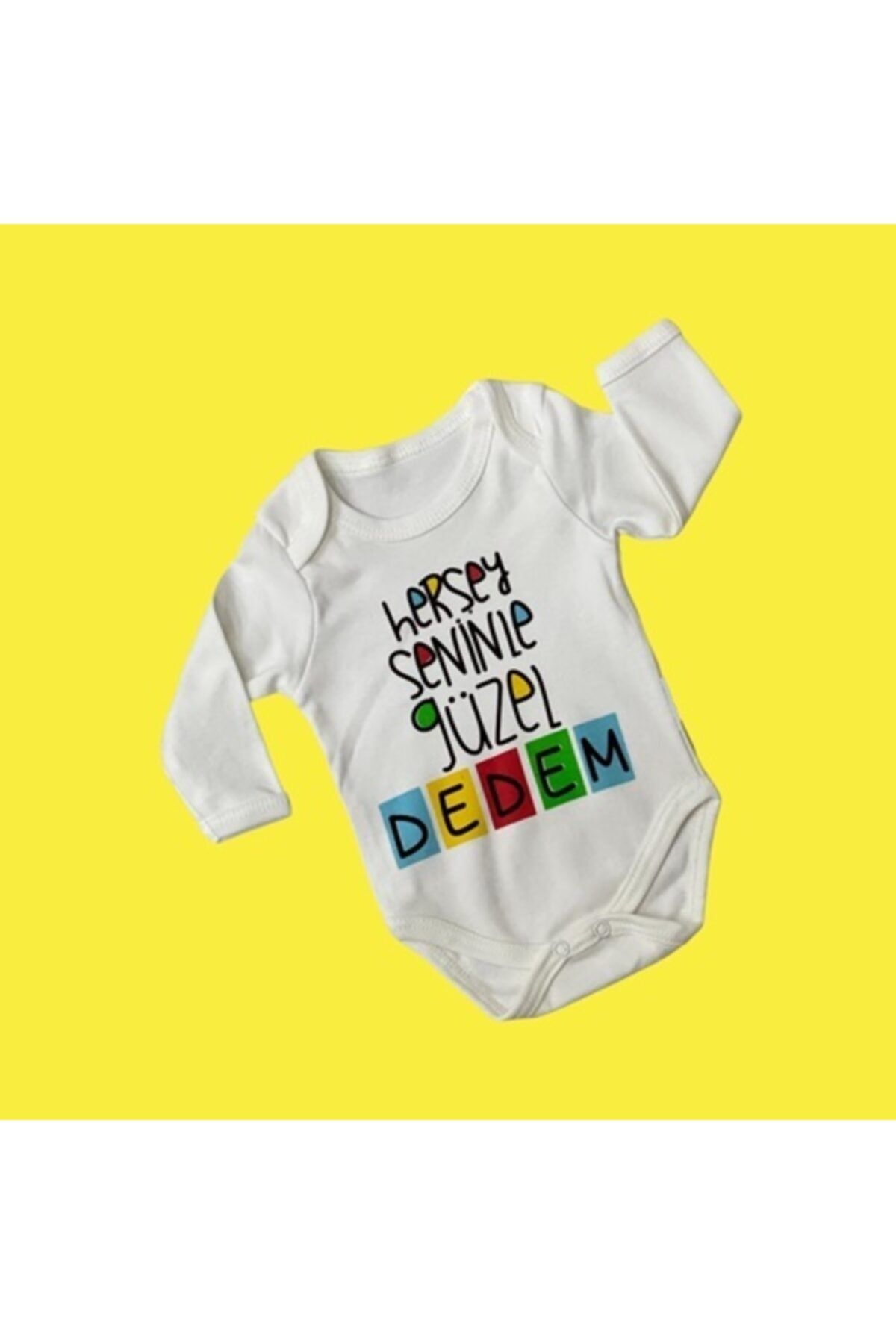 Elif Bebe Unisex Bebek Beyaz Herşey Seninle Güzel Dedem Yazılı Body