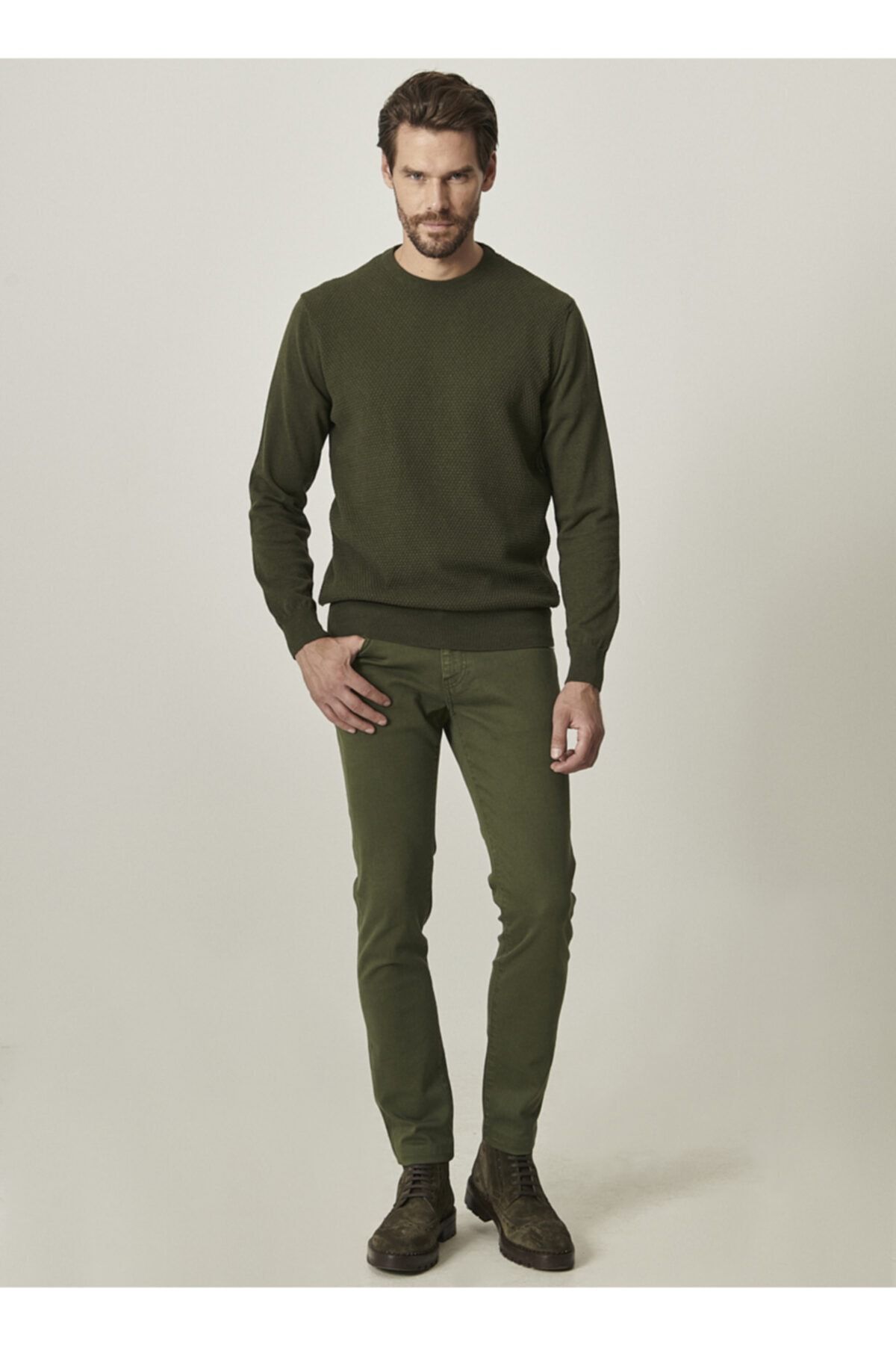 Altınyıldız Classics Erkek Yeşil 360 Derece Her Yöne Esneyen Slim Fit Dar Kesim Pamuklu Esnek Rahat Pantolon
