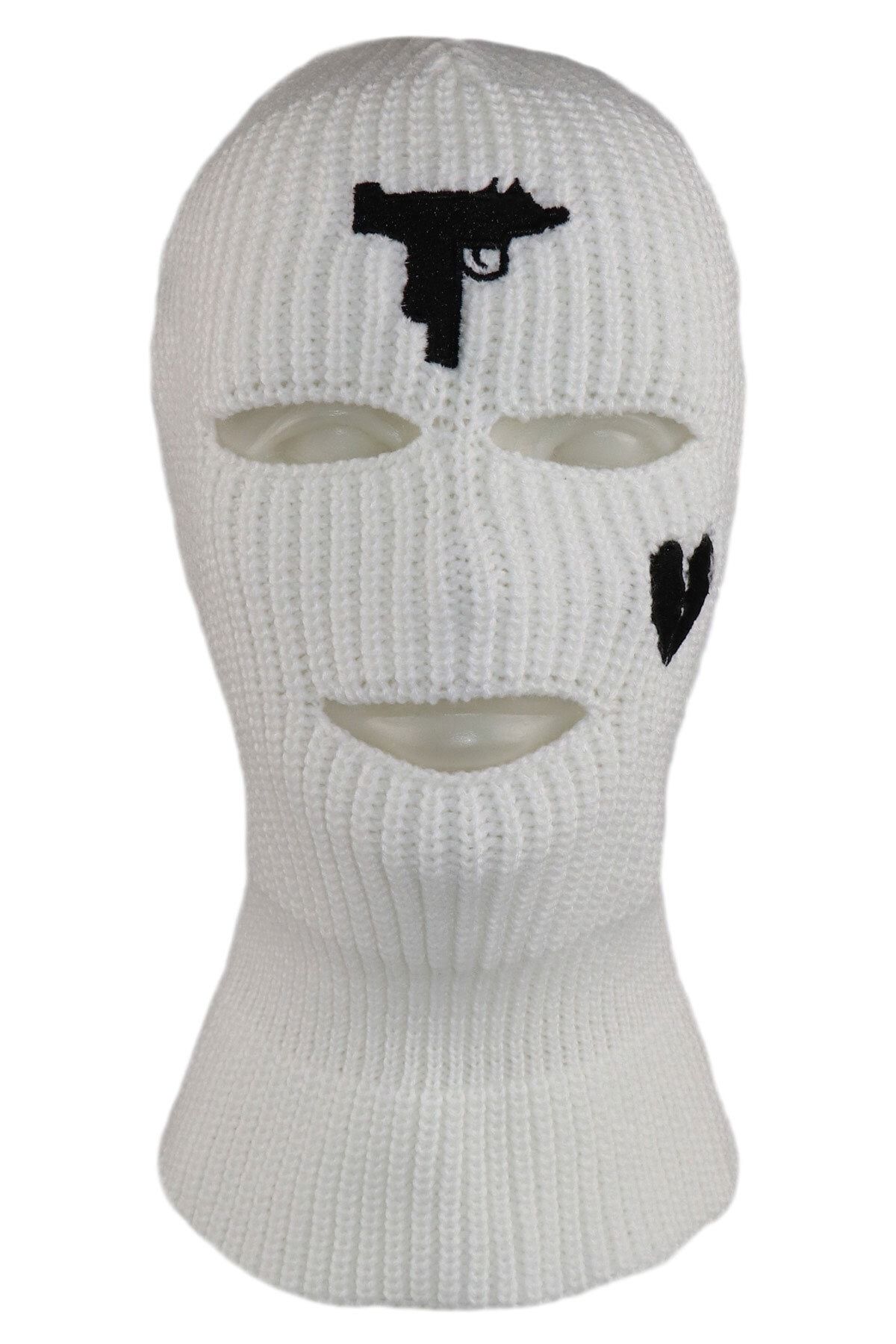 zirve şapka Kışlık Unisex 3 Gözlü Kar Maskesi Beyaz