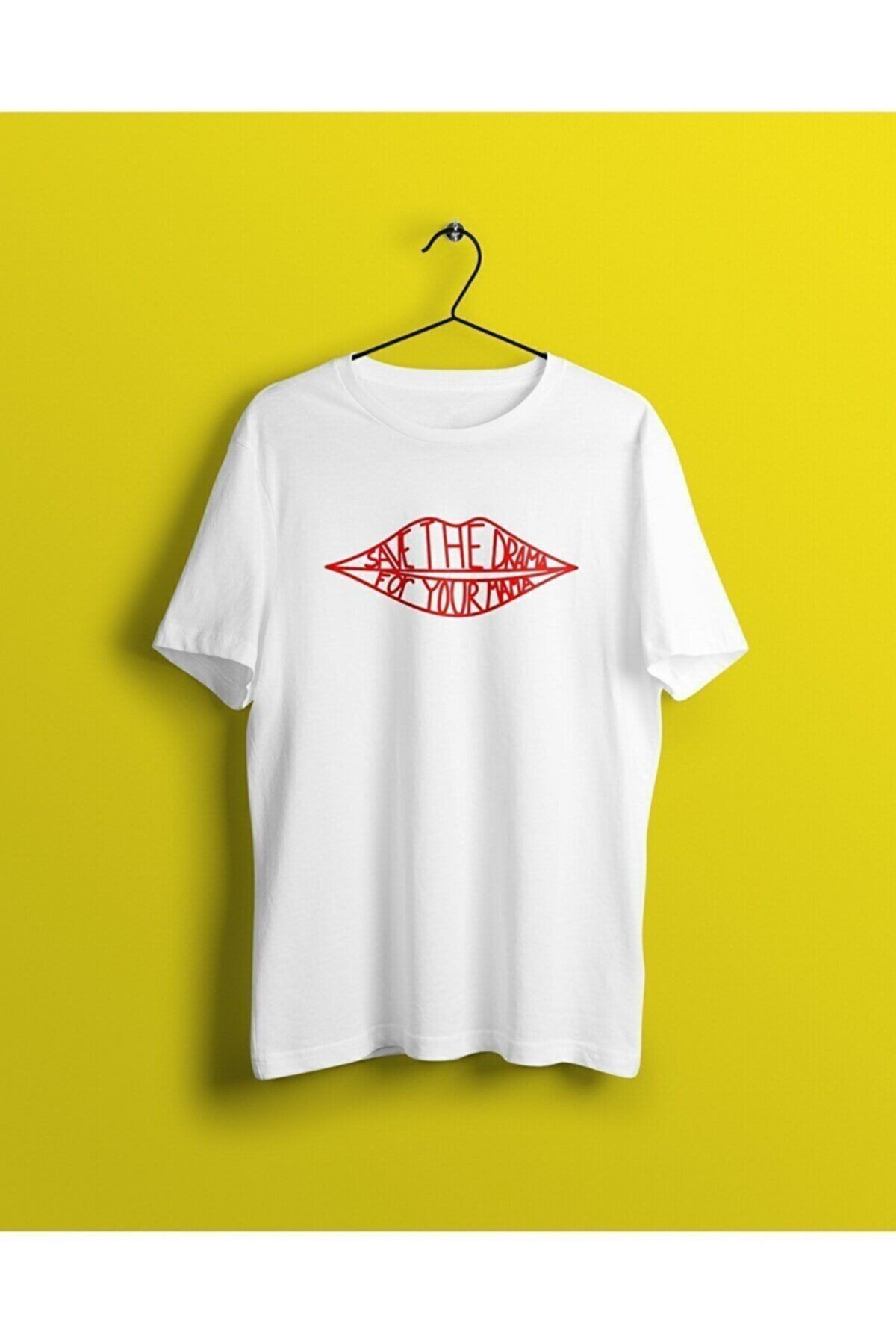 IvırZıvır Unisex Beyaz Save The Drama For Your Mama Baskılı T-shirt