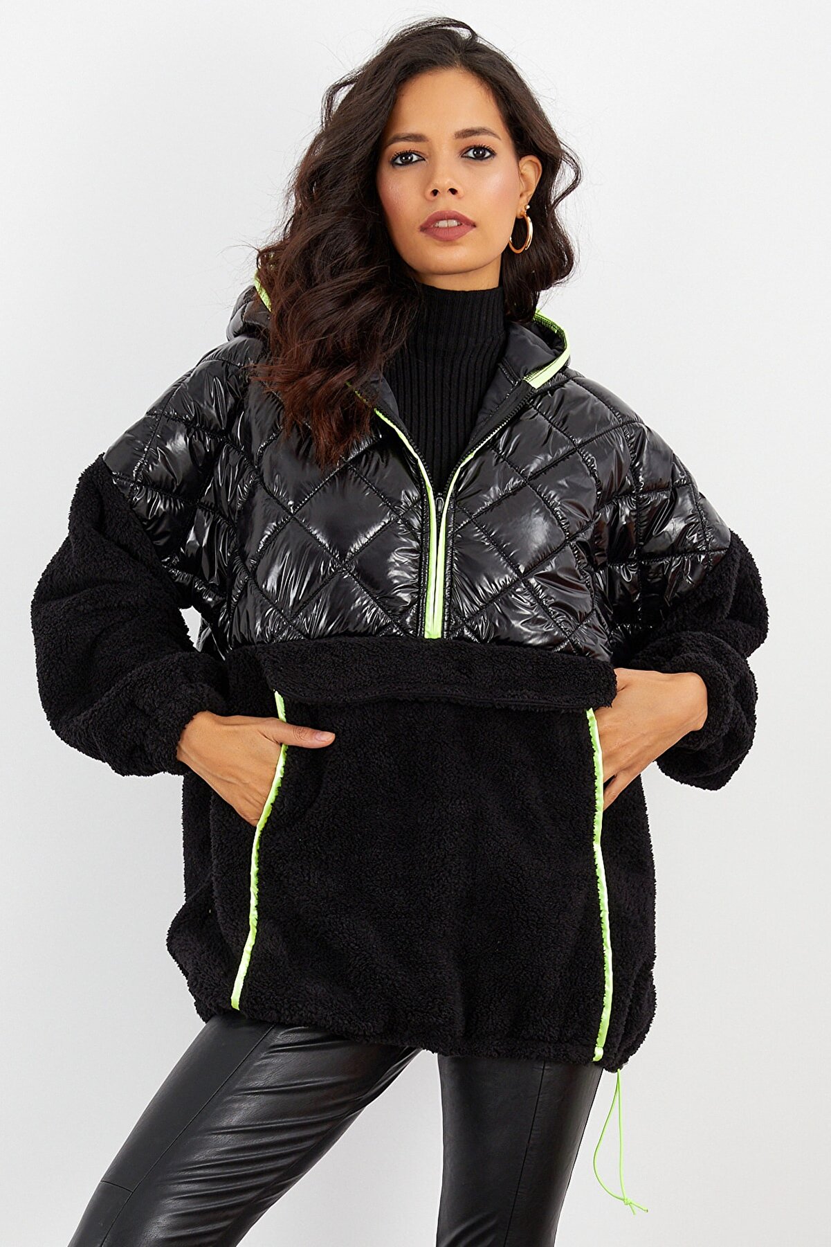 Cool & Sexy Kadın Siyah Bloklu Şişme Sweatshirt BK1330