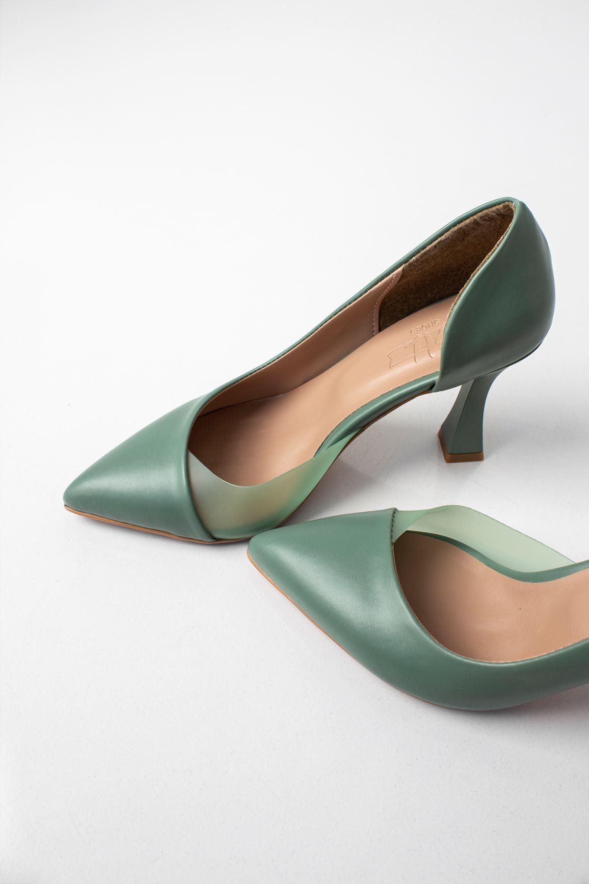 LAL SHOES & BAGS Shine Kadın Şeffaf Detaylı Topuklu Ayakkabı-su Yeşili