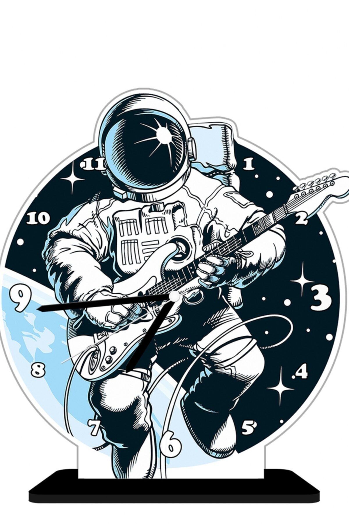 Tablomega Astronot Gitarist Desenli Ahşap Masa Saati