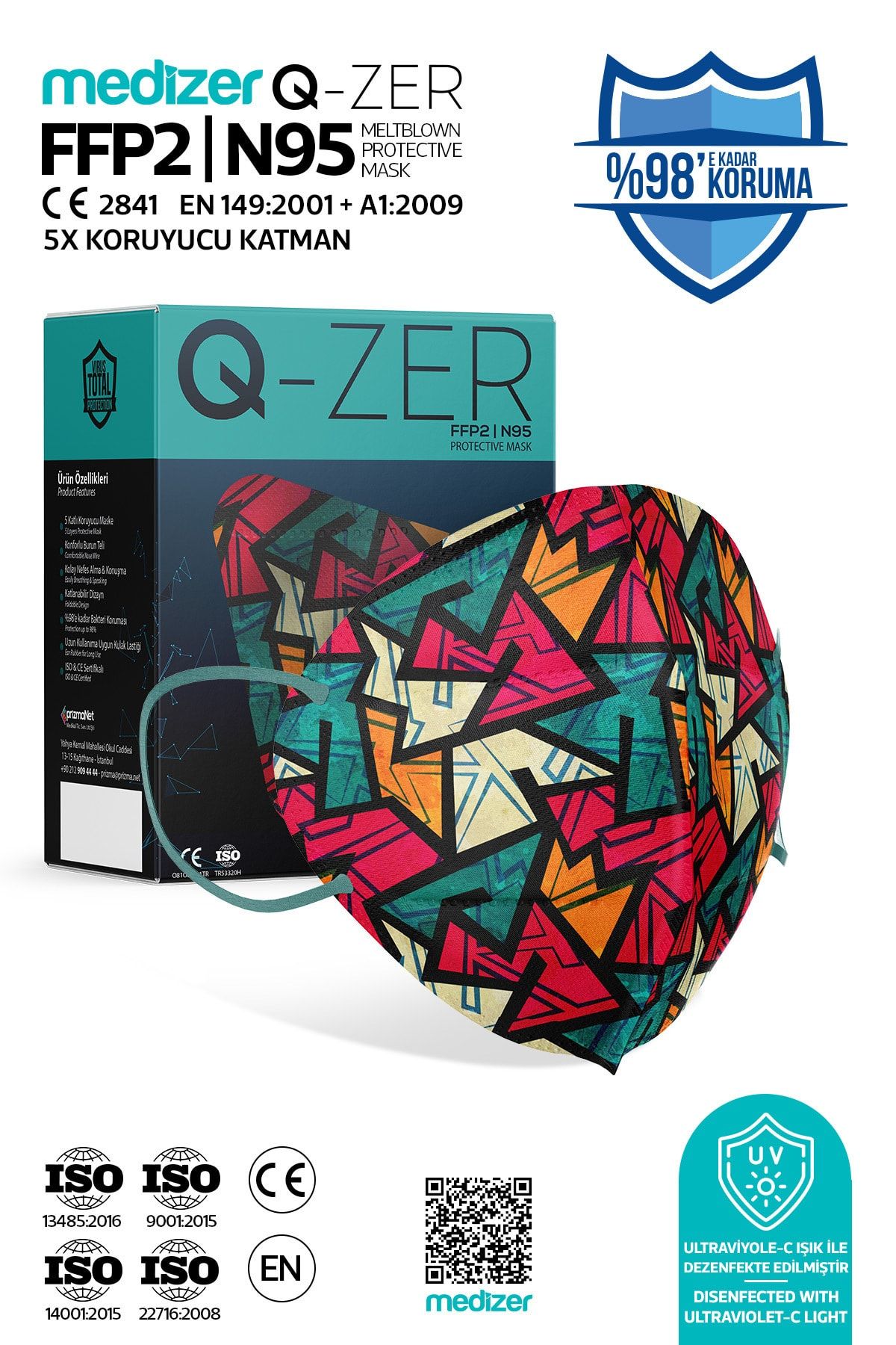 Medizer Qzer New Young Desenli N95 Maske 40 Adet