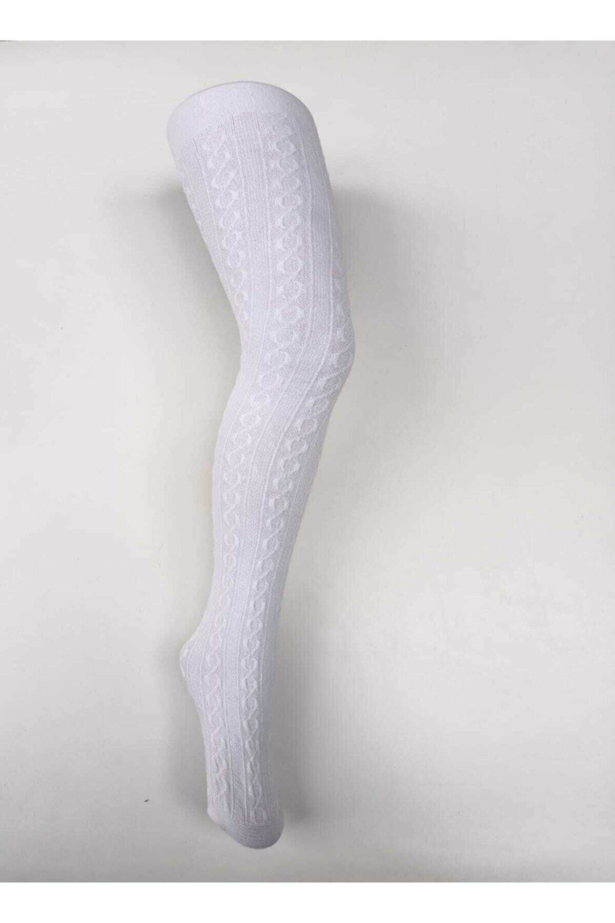 Penti Kız Çocuk Beyaz Triko Karina Kendinden Desenli Kalın Külotlu Çorap 2'li