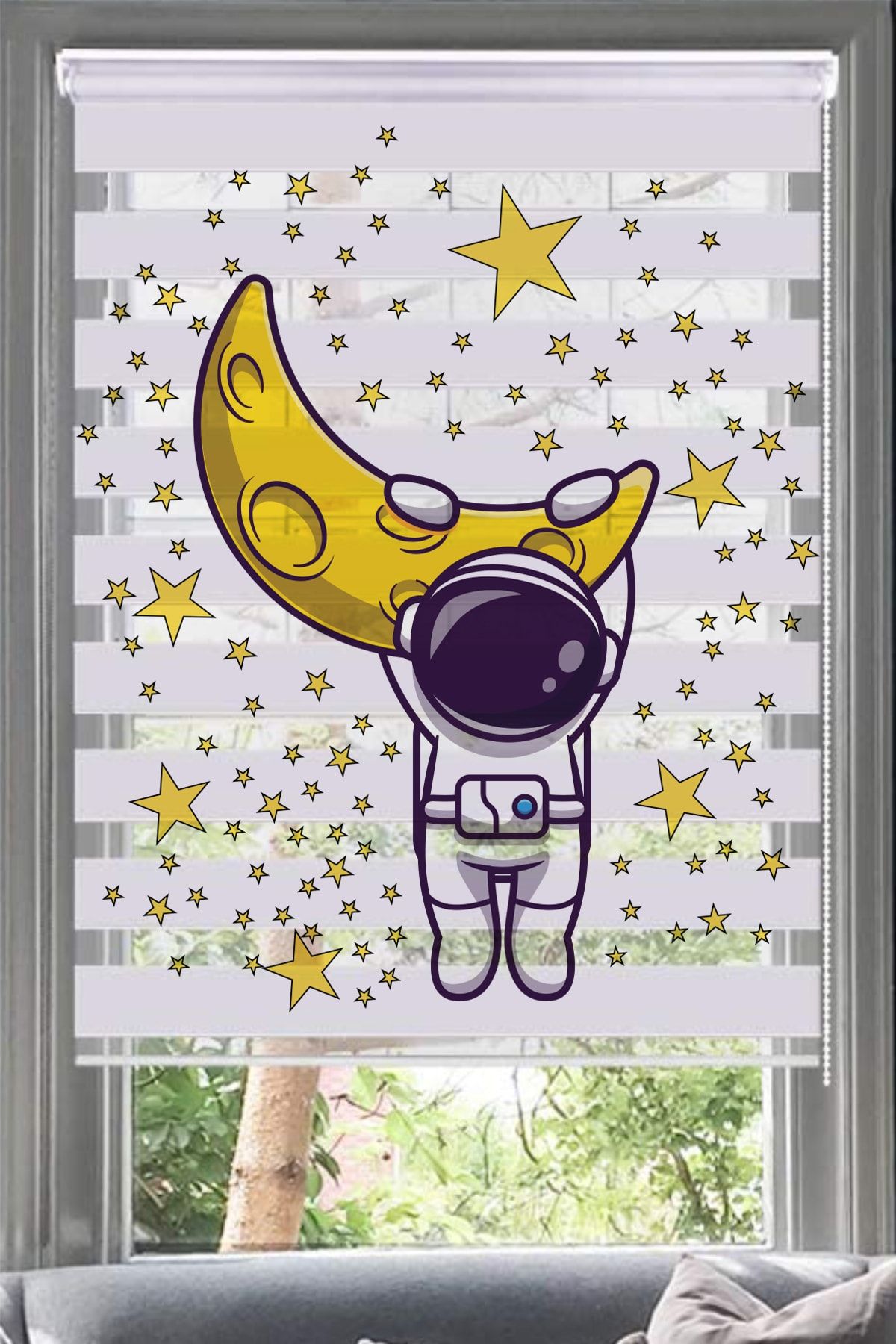 Lotus Astronot Baskı Zebra Perde-çocuk Odası - Astronot
