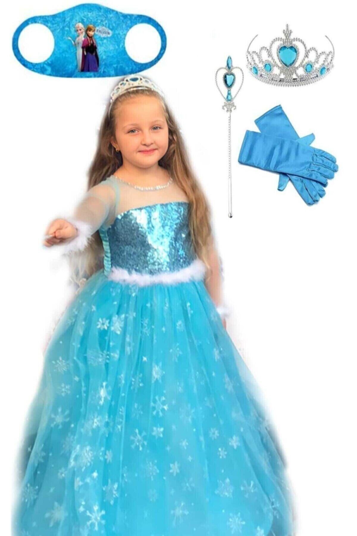 Patiska Nostalji Kız Çocuk Mavi Elsa Kostümü
