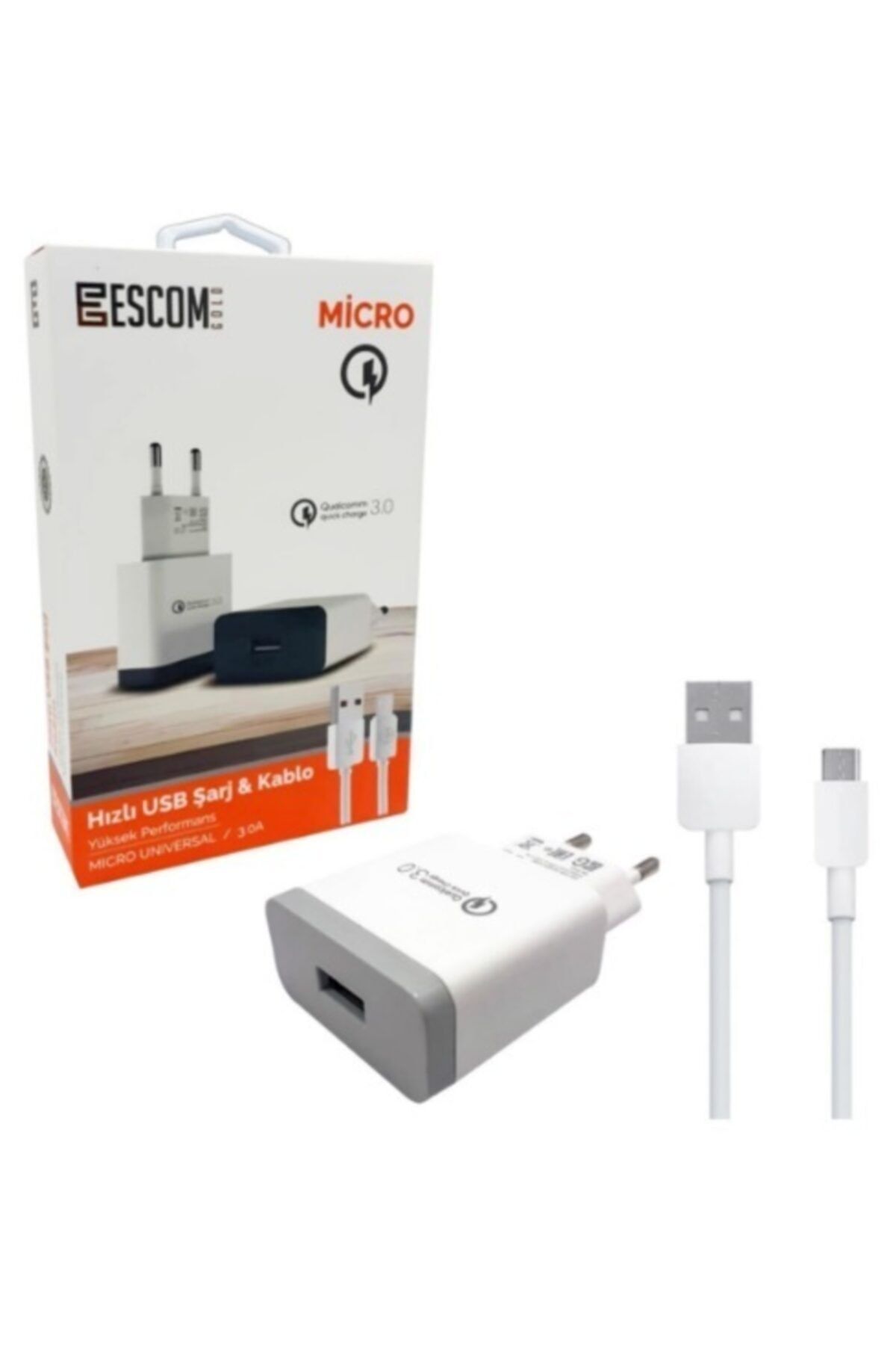 Escom Micro Qc3.0 Cep Telefonu Şarj Aleti Seti