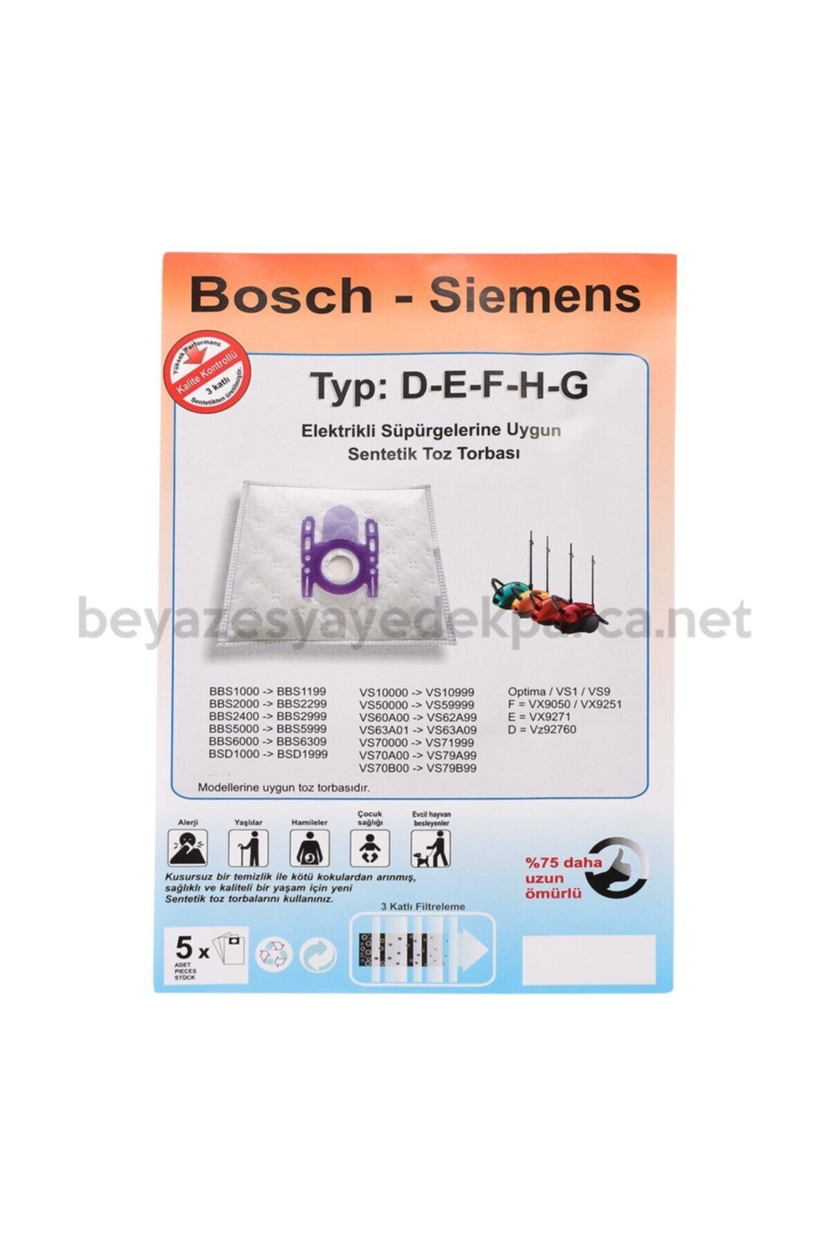 Bosch -siemens Tip D-e-f-h-g Bez Elektrikli Süpürge Torbası (20 Adet)