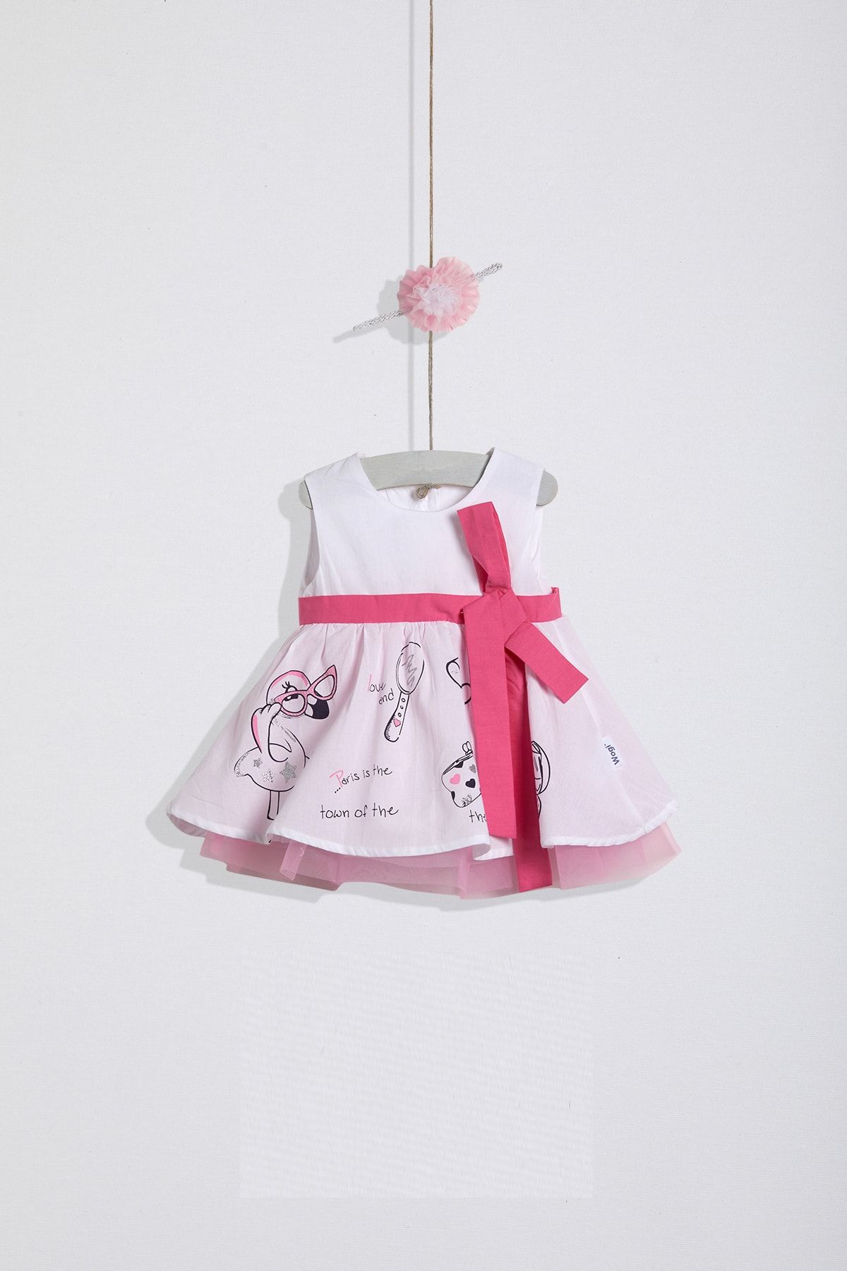 Wogi Kız Bebek Pembe Pamuk 2 Li Elbise Set