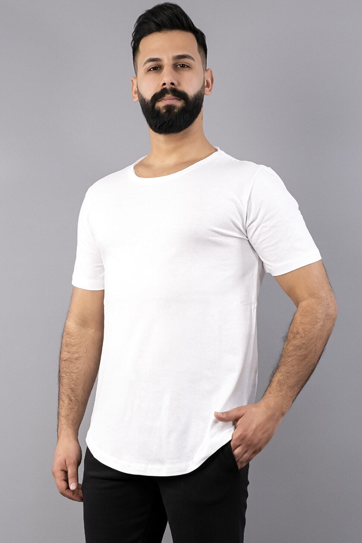 NewCabin Beyaz Erkek Tişört Oval Kesimli Slim Fit Tişört Standart Kesim(besokt-s