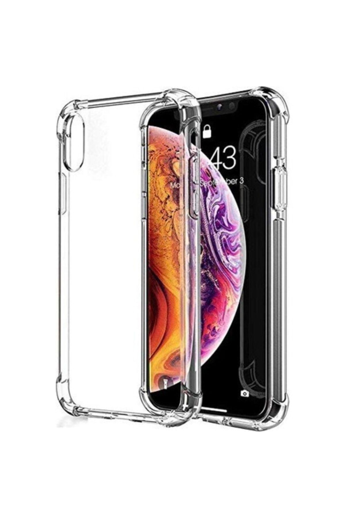 Fibaks Apple Iphone Xs Max Kılıf Crystal Sert Pc Antishock Darbe Emici Kenar Şeffaf Silikon Kapak