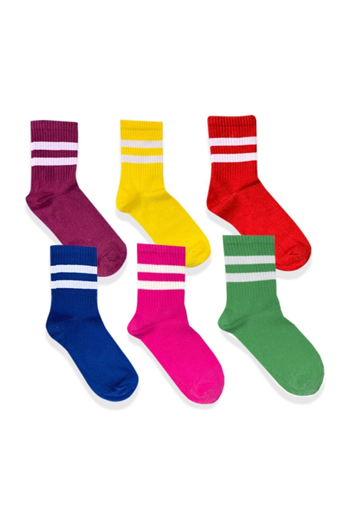 Socks Stations 6'li Renkli Çift Çizgi Tenis Çorap