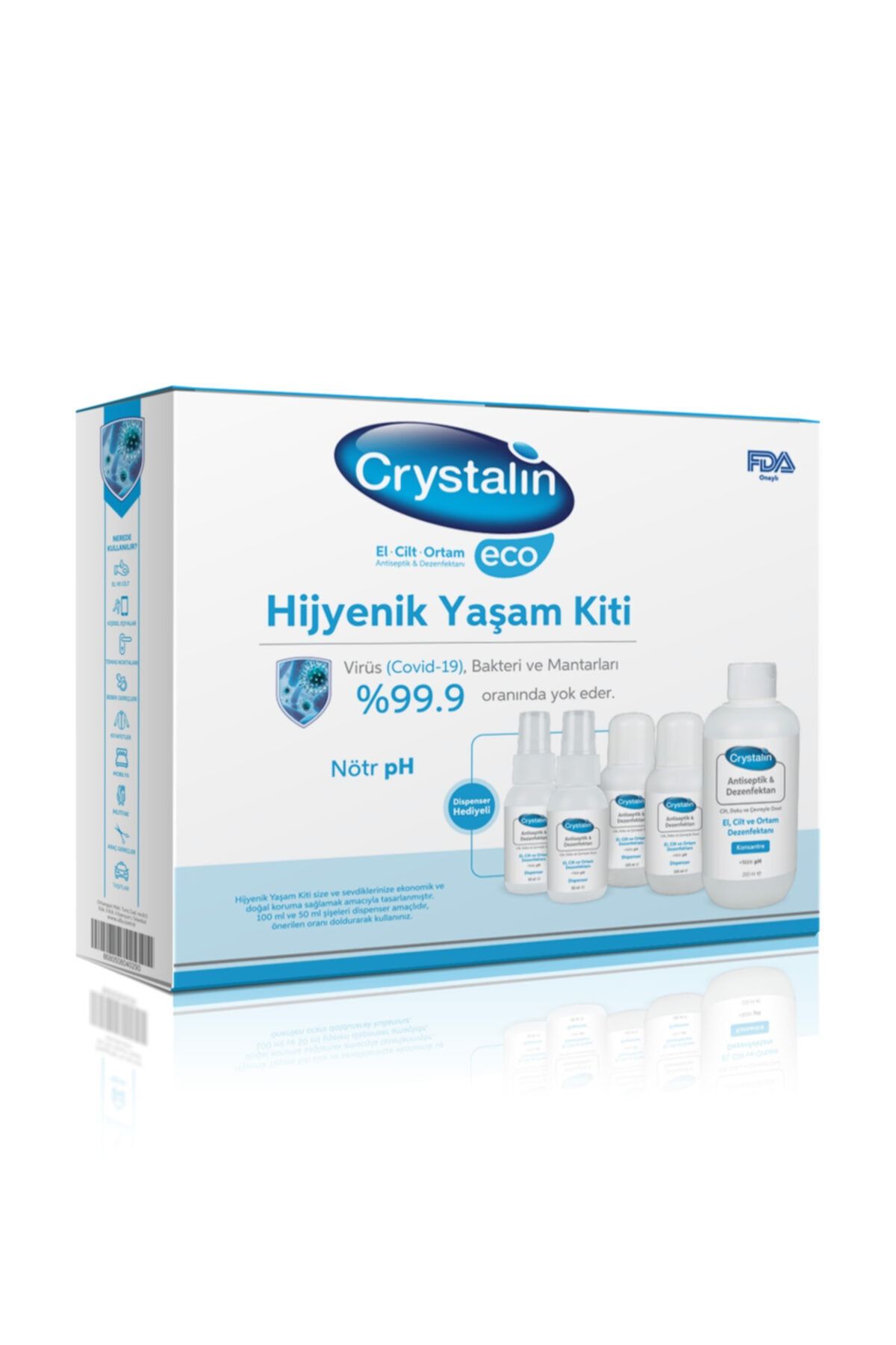 Crystalin Eco 2 Litre ( 200 ml *10 ) El Cilt Ortam için Antiseptik Dezenfektan Seti