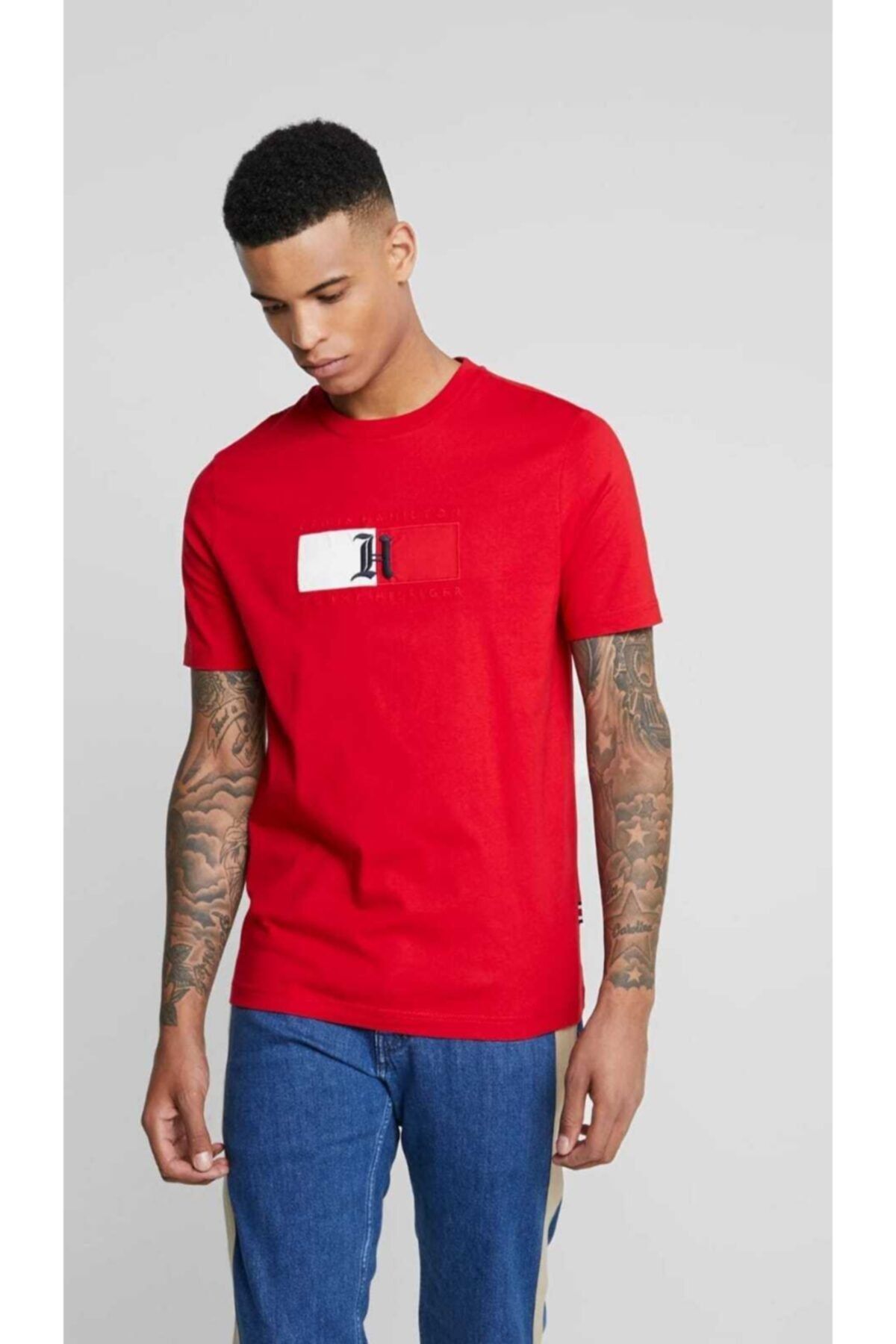 Tommy Hilfiger Erkek Kırmızı Lewis Hamilton Embroidered Tshirt