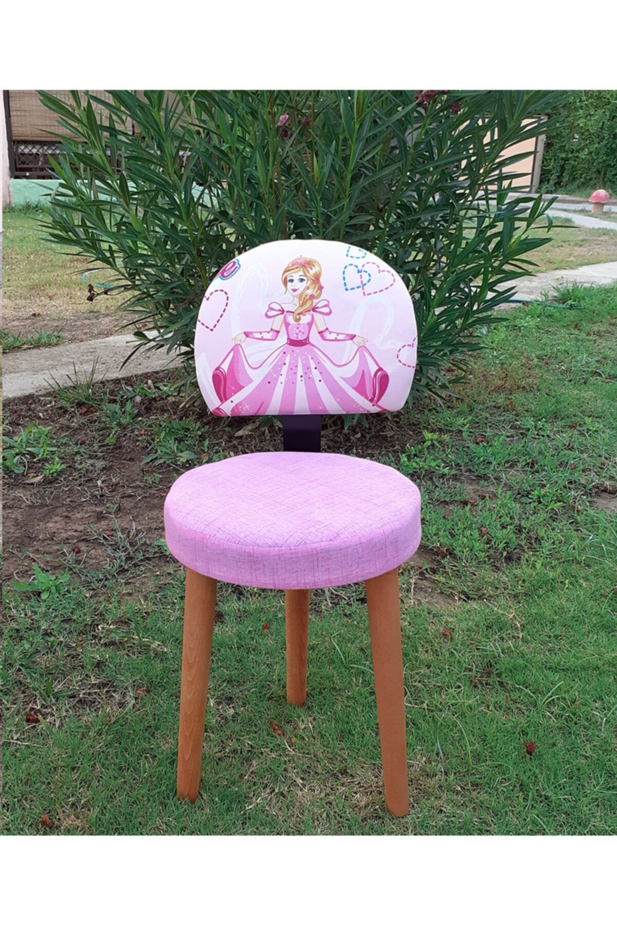 Depolife Prenses Sindirella Desenli Çocuk Ders Çalışma Oyun Faliyet Sandalyesi Ahşap Gürgen Ayaklı Koltuk