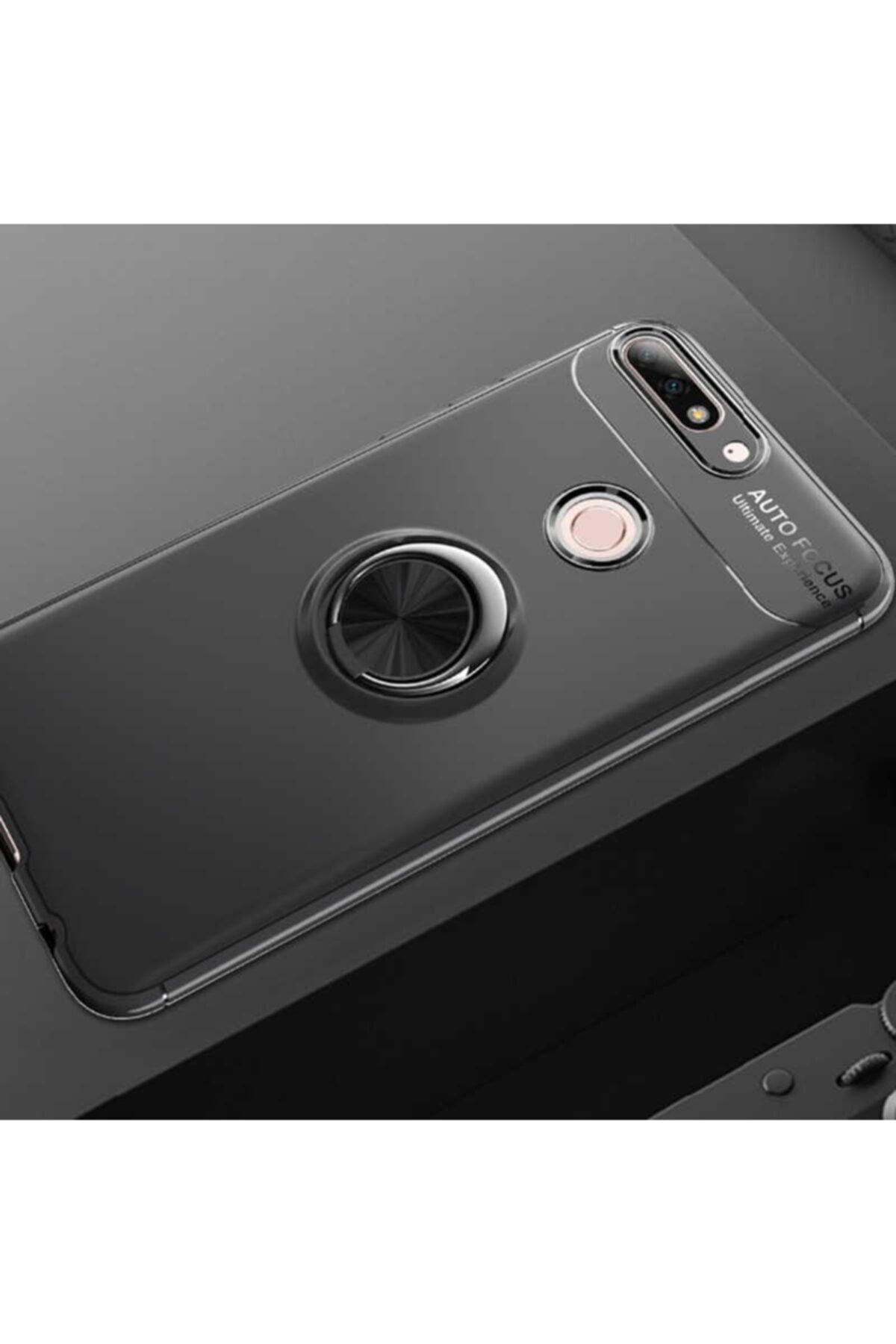Srh Huawei Y7 2018 Için Uyumlu Kılıf Dönebilen Yüzüklü Standlı Silikon Kamera Korumalı Kapak