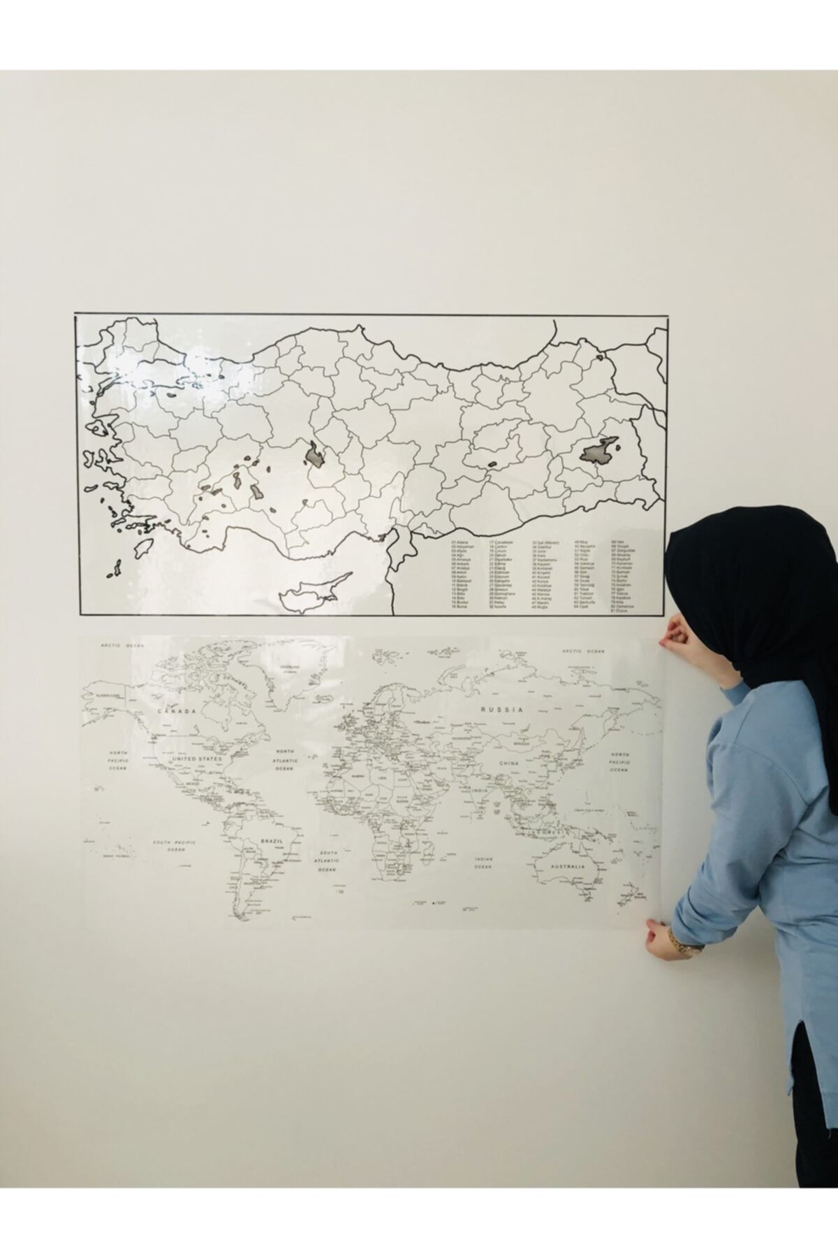 Tutunabilir Kağıt Türkiye Ve Dünya Haritası Yazı Tahtası Akıllı Kağıt Tahta Statik + Kalem