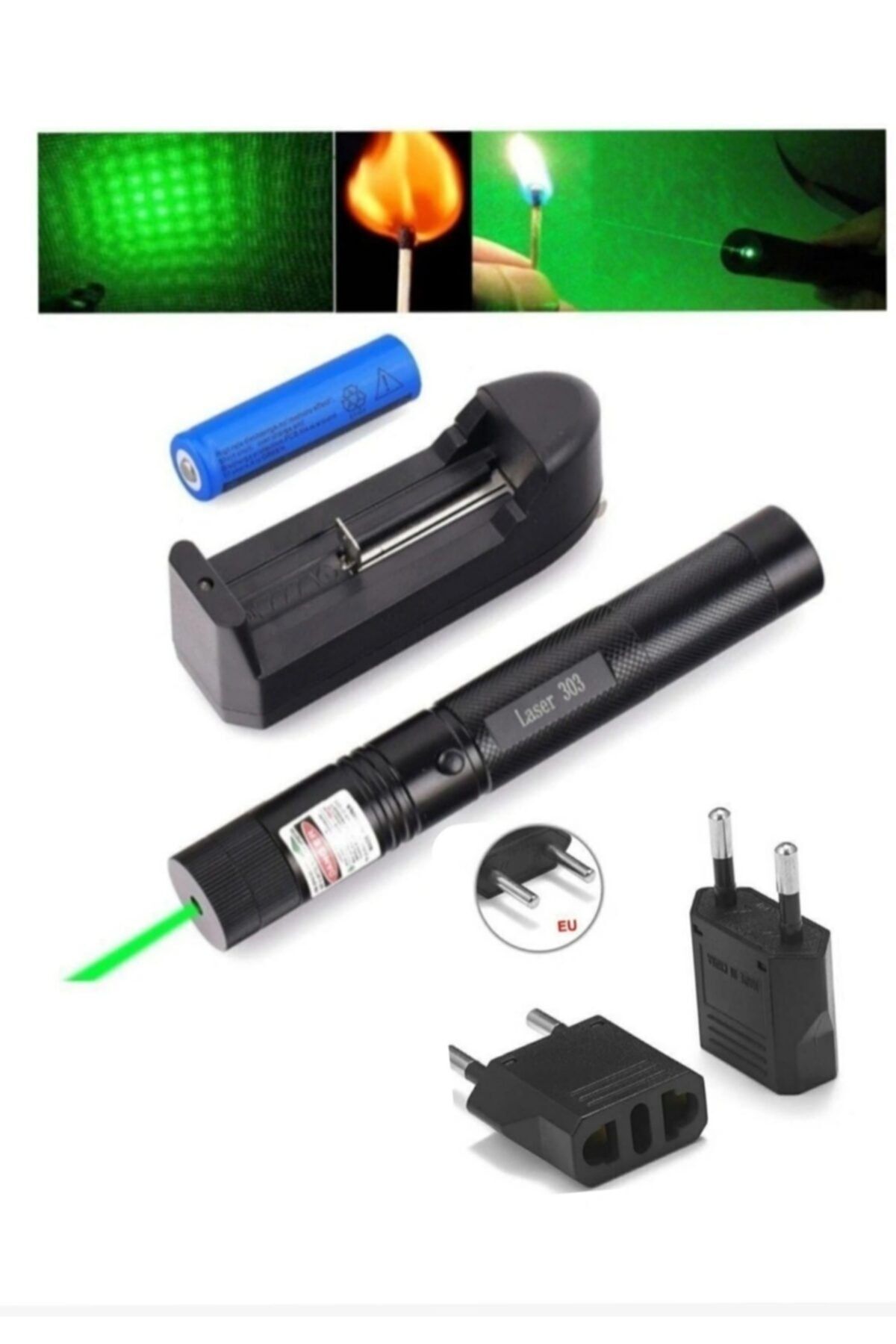 Wolfberry Green Laser Pointer Şarjlı Güçlü Yeşil Lazer Metal Kasa Ve Priz Dönüştürücü Fiş Çevirici Hediye