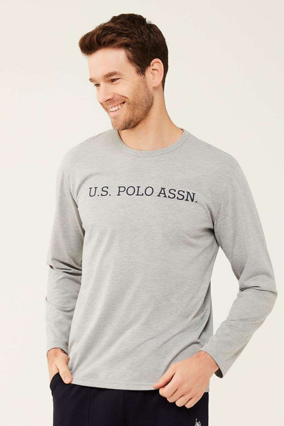 U.S. Polo Assn. Erkek Gri Melanj Uzun Kollu T-shirt 18467