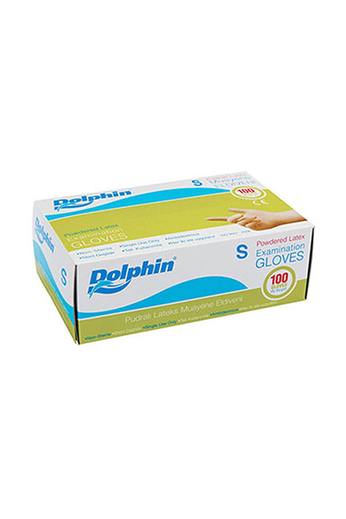 Dolphin Tek Kullanımlık Pudralı Latex Muayene Eldiveni 100'lü Paket - Small ( Küçük Boy )