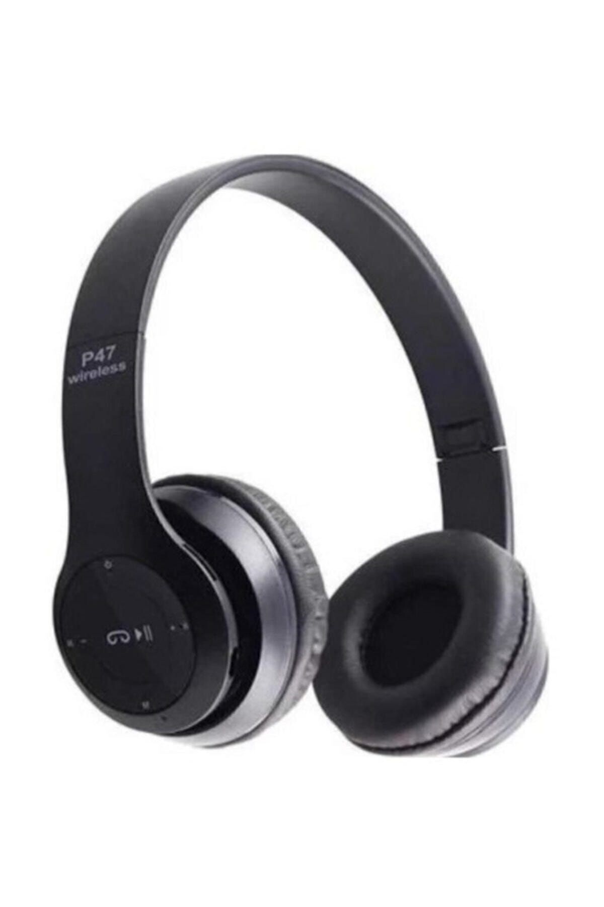 P47 Carsıbudur Wireless Bluetooth Kablosuz Extra Bass Radyolu Katlanabilir Kulaklık Genç Çocuk Siyah