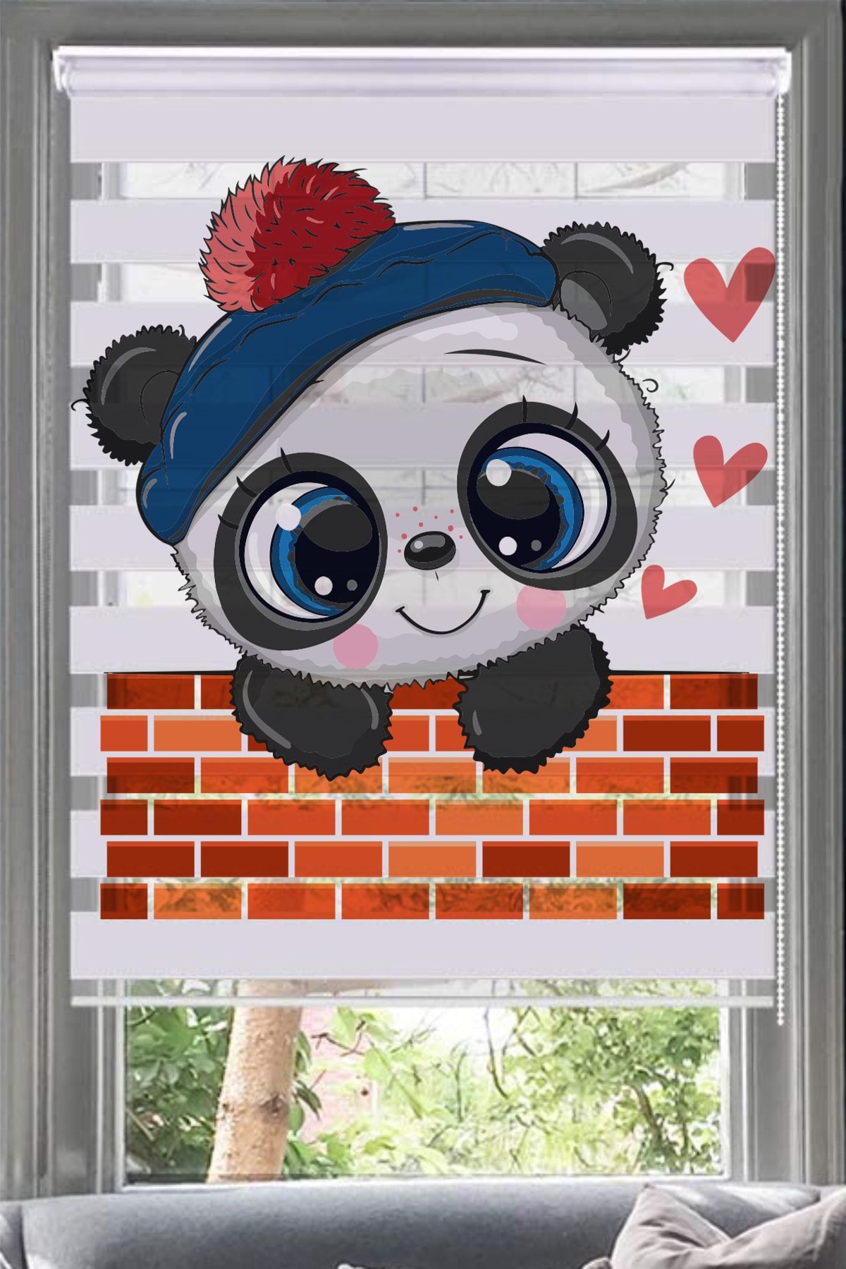 Lotus Duvardan Bakan Panda Baskılı Zebra Perde - Çocuk Odası - Bebek Odası - 114
