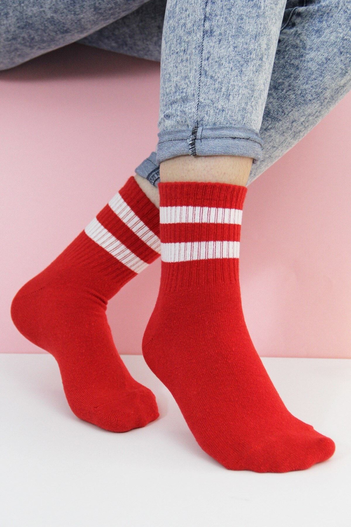 Esafe Home 3 Adet Kadın Lüks Çizgili Spor Çorap