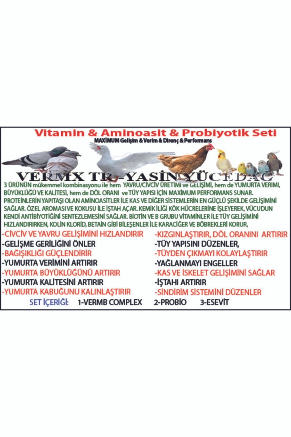 VERMX TR Üçlü - Tavuk Güvercin Muhabbet Kuşu Yumurta Verimini Artırıcı Tüy Gelişimi Probiyotik Vitamin Set