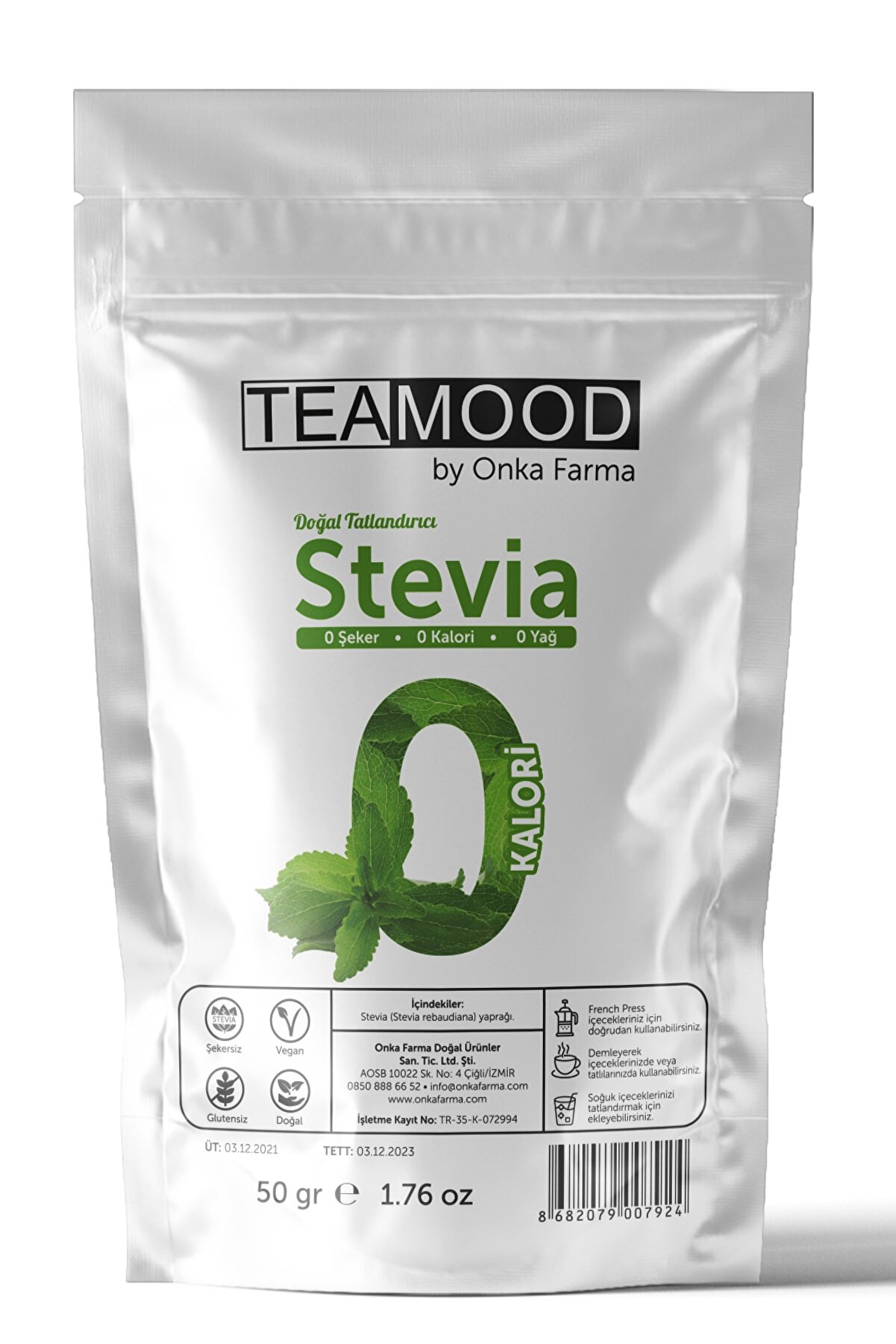 TEAMOOD Stevia Doğal Tatlandırıcı Şeker Otu Yaprağı - Şekersiz Kalorisiz Yağsız Stevya Yaprağı - 50 gr