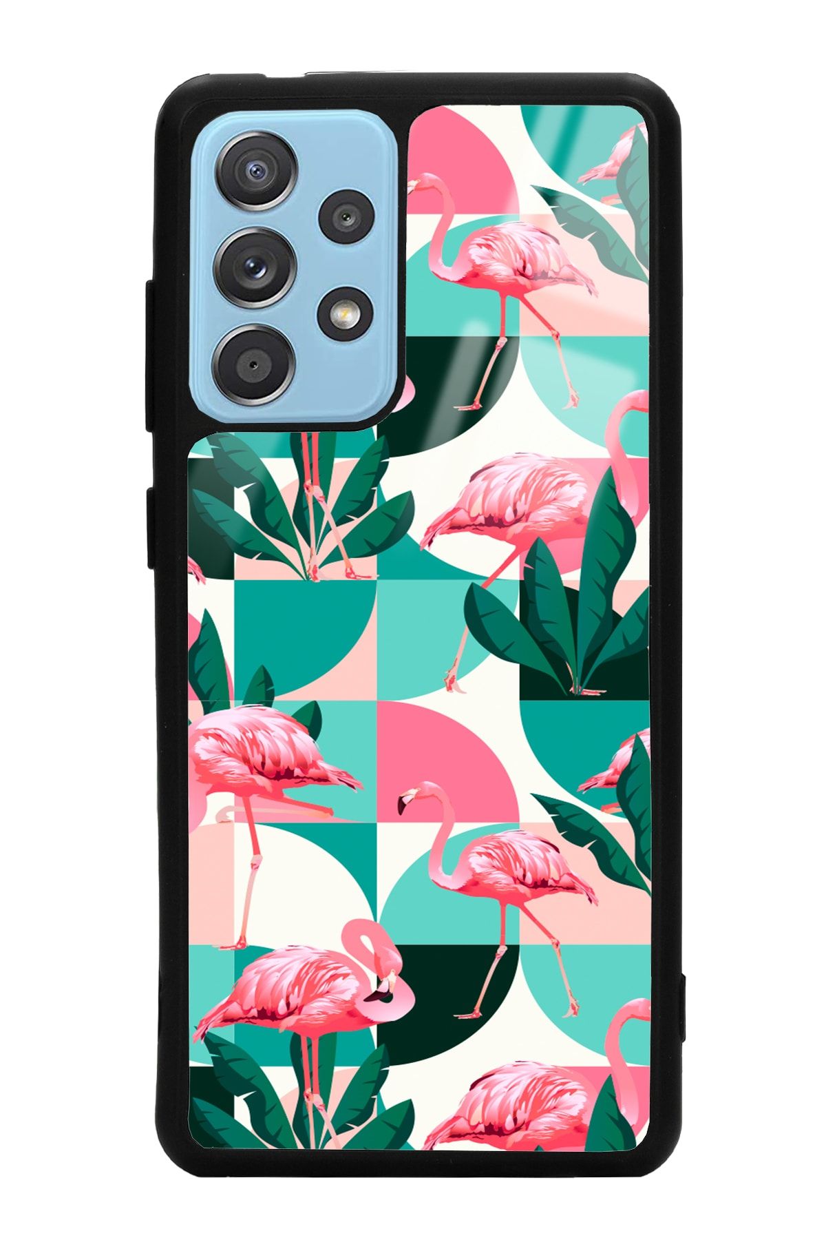 Spoyi Samsung A72 Retro Flamingo Duvar Kağıdı Tasarımlı Glossy Telefon Kılıfı