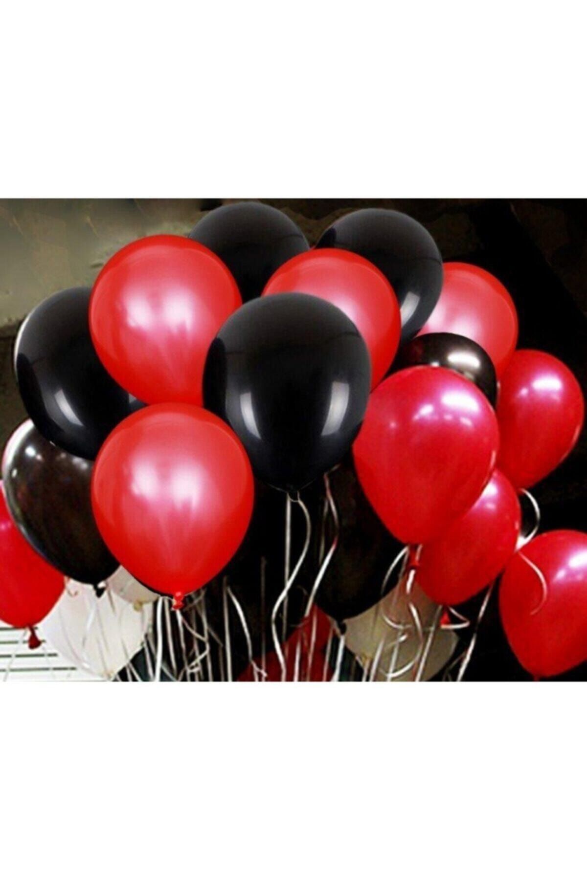 Deniz Party Store Metalik Balon 12 " Inç 25 Adet Metalik Kırmızı Pastel Siyah Balon Set