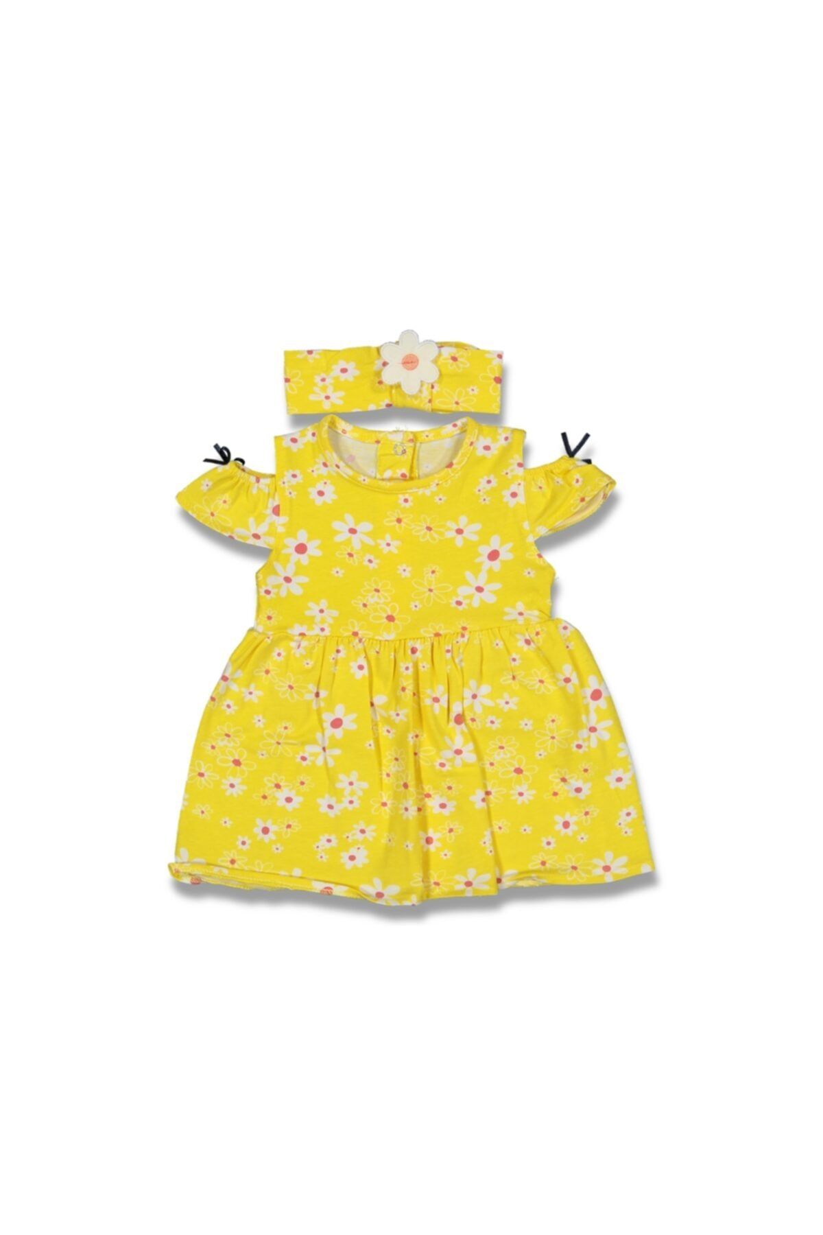 Necix's Papatya Baskılı Kız Bebek Sarı Renk Bandanalı Elbise 100852