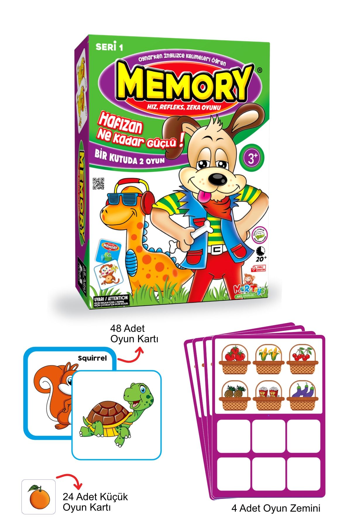 DENGEN Mortoys Memory Hafıza Oyunu, Eşleştirme Kartları 2 Oyun 1 Arada