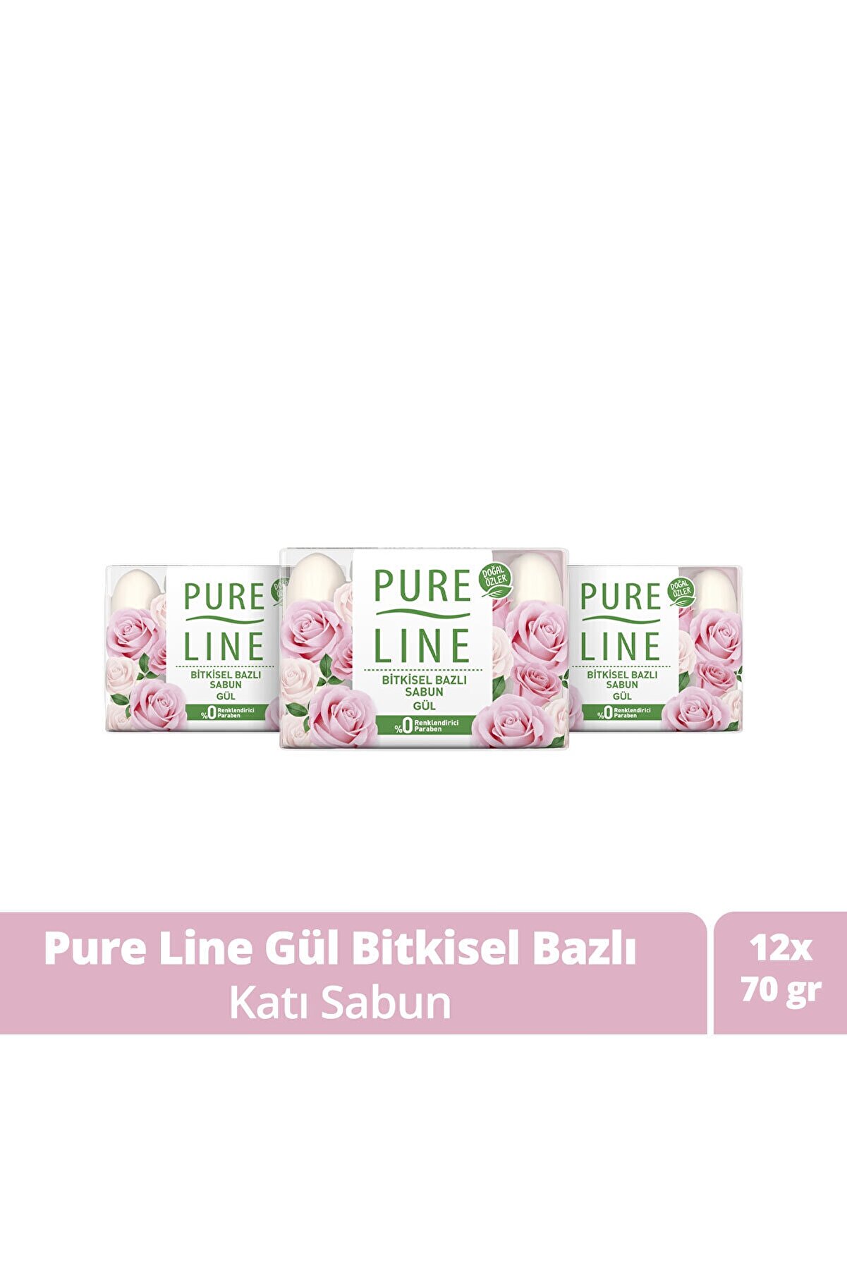 Pure Line Doğal Özler Ile Bitkisel Bazlı Sabun Gül 70 gr X12
