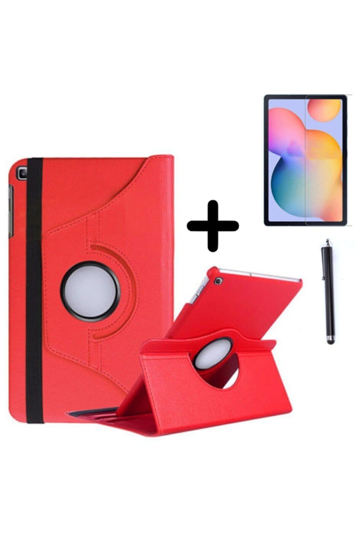GoGoPlus Tab A7 Lite Sm-t220 Dönebilen Tablet Kılıfı + Ekran Koruyucu + Kalem Seti Kırmızı