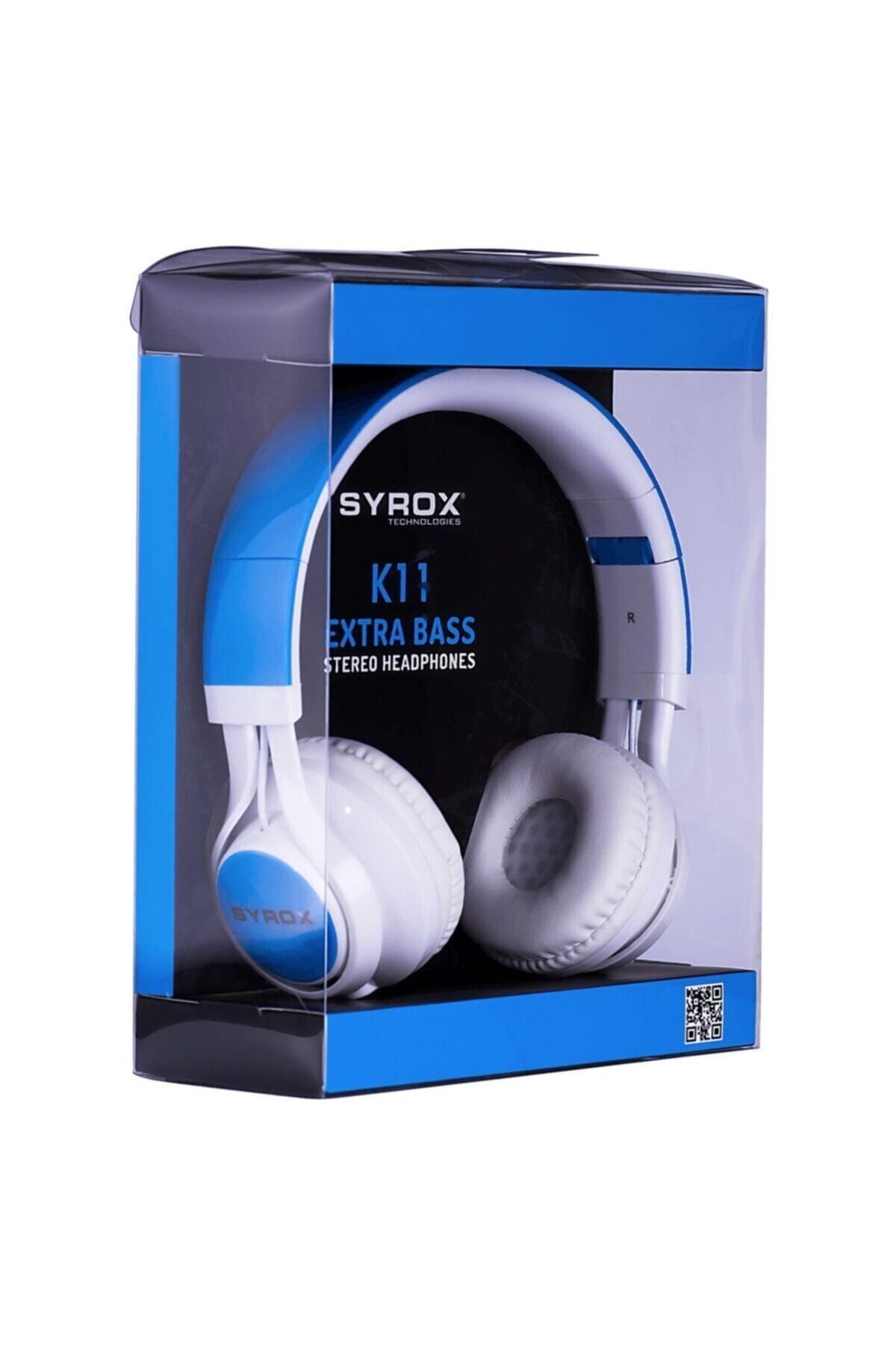 Syrox K11 Mikrofonlu Stereo Kablolu Kulak Üstü Kulaklık Mavi Renk