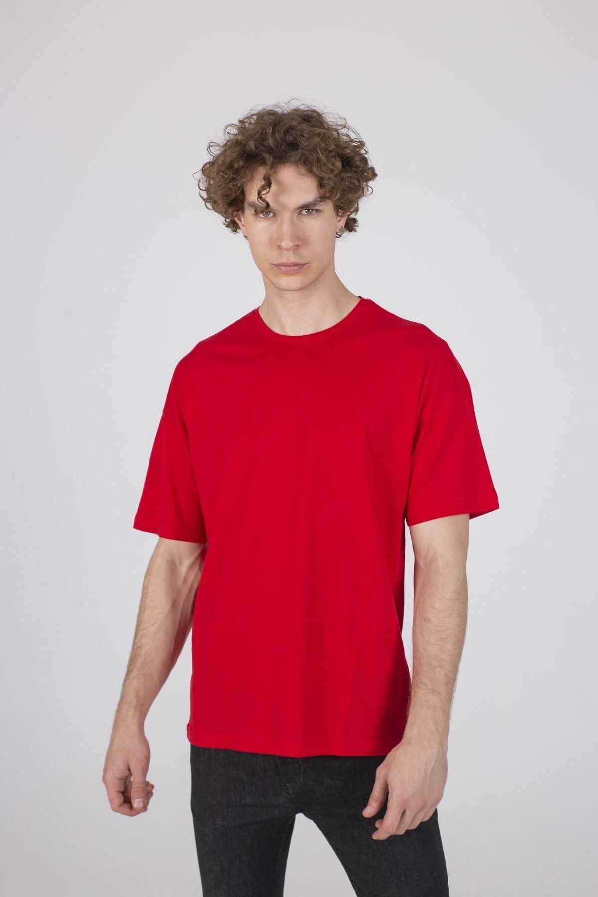 Karpefingo Erkek Oversize Basic Kırmızı T-shirt