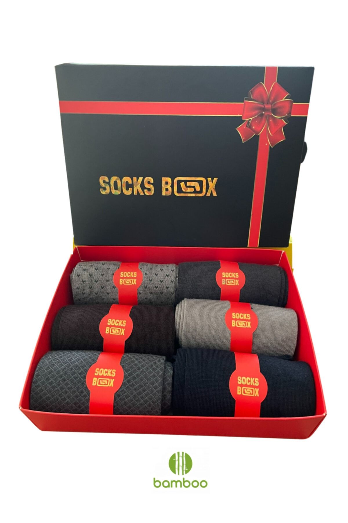 socksbox Unisex Hediye Kutulu 6 Çift Premium Bambu Dikişsiz 4 Mevsim Çorap