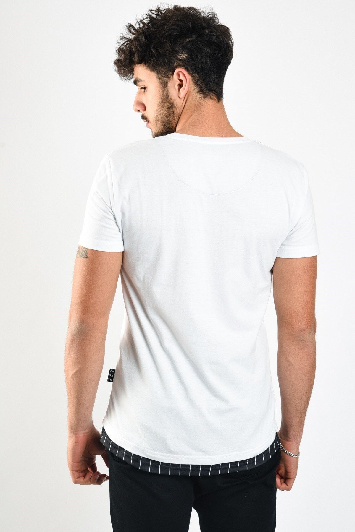 Karpefingo Erkek Etek Garnili Önü Işlemeli Beyaz T-shirt - 46933