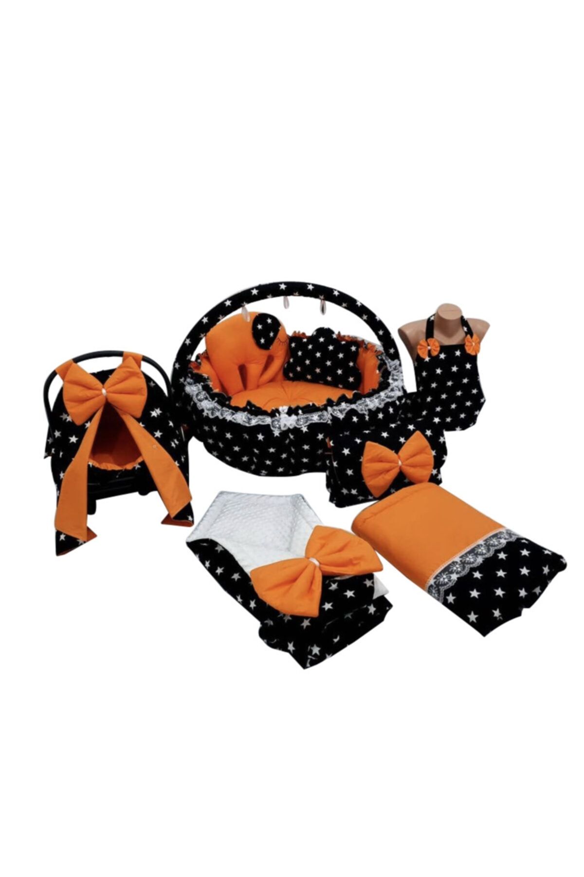 Jaju Baby Siyah Yıldız -turuncu Tasarım Lüx Oyun Minderi 12 Parça Set