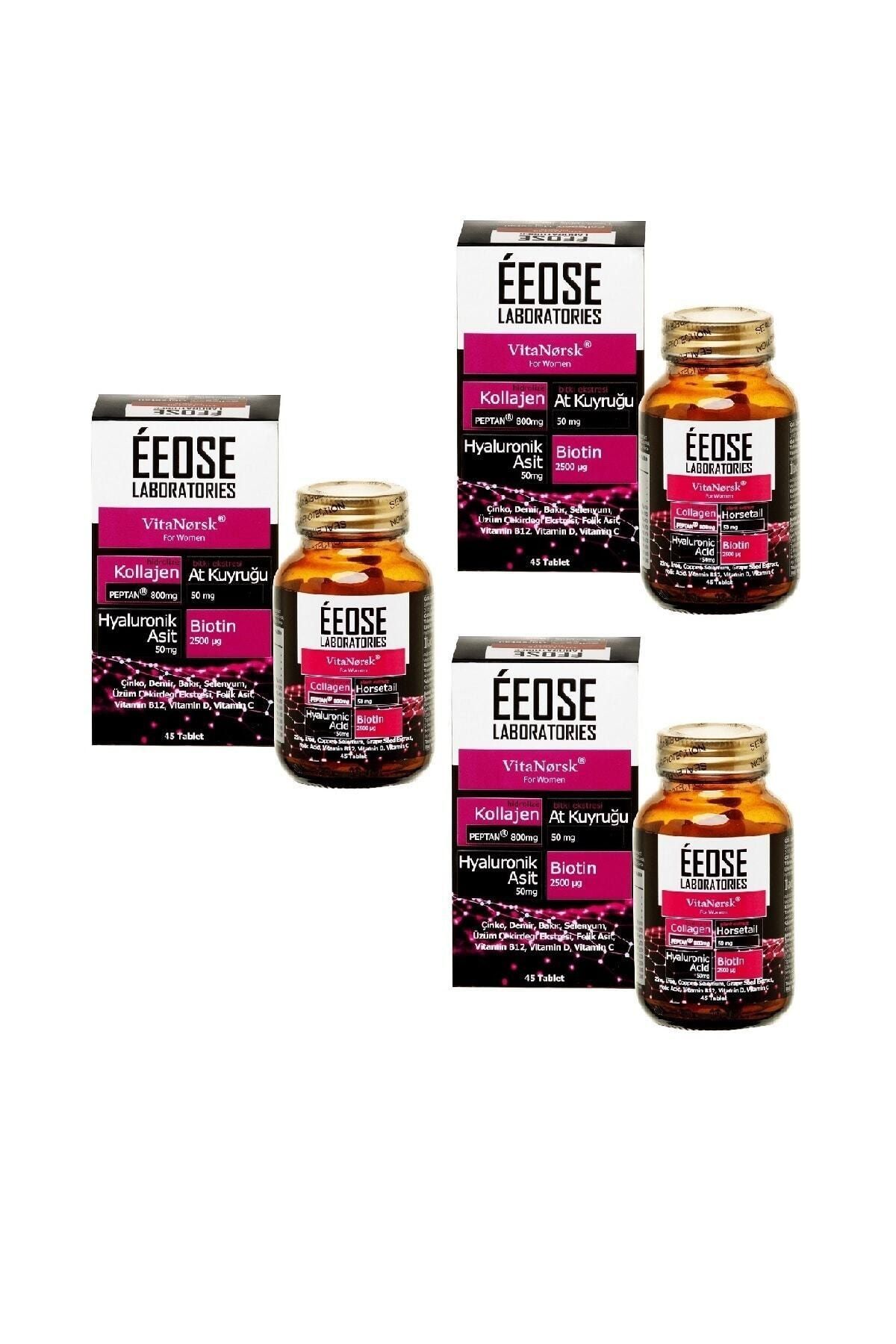 Eeose Collagen Tablet ( Kollajen + Hyaluronik Asit + Atkuyruğu + Biotin + C Vitamini) 45 Tablet-3 Adet
