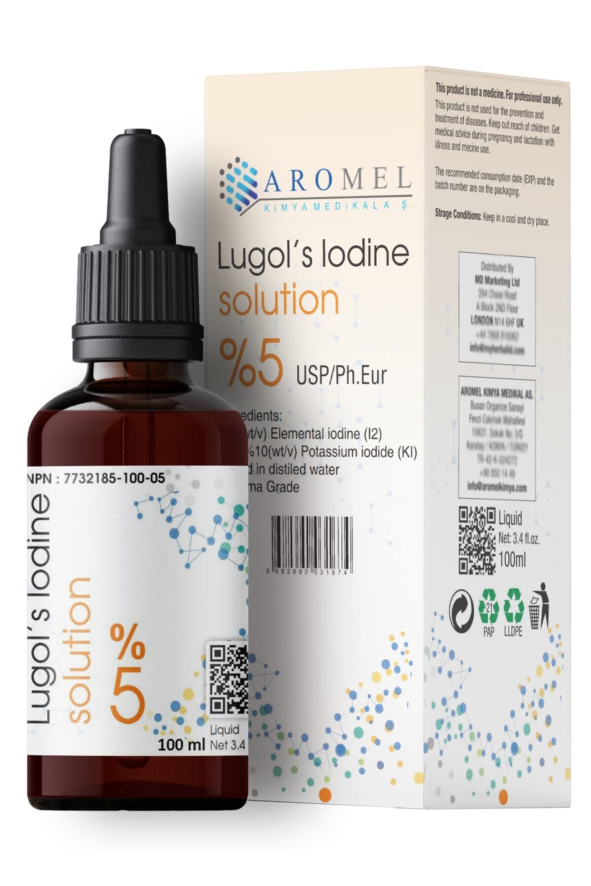 Aromel Lugol Çözeltisi %5 Lik | 100 Ml | Lugols Iodine Solution