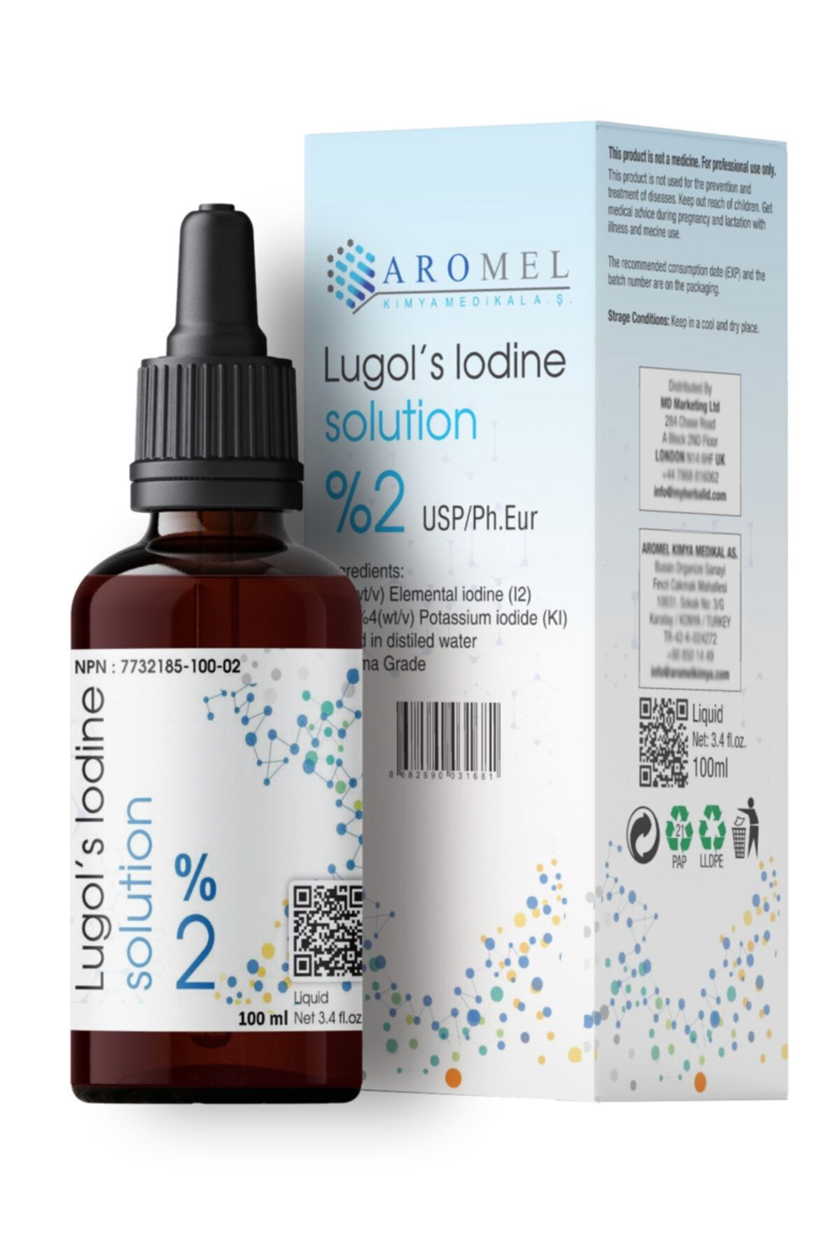 Aromel Lugol Çözeltisi %2 Lik | 100 ml | Lugols Iodine Solution | Pharma Grade