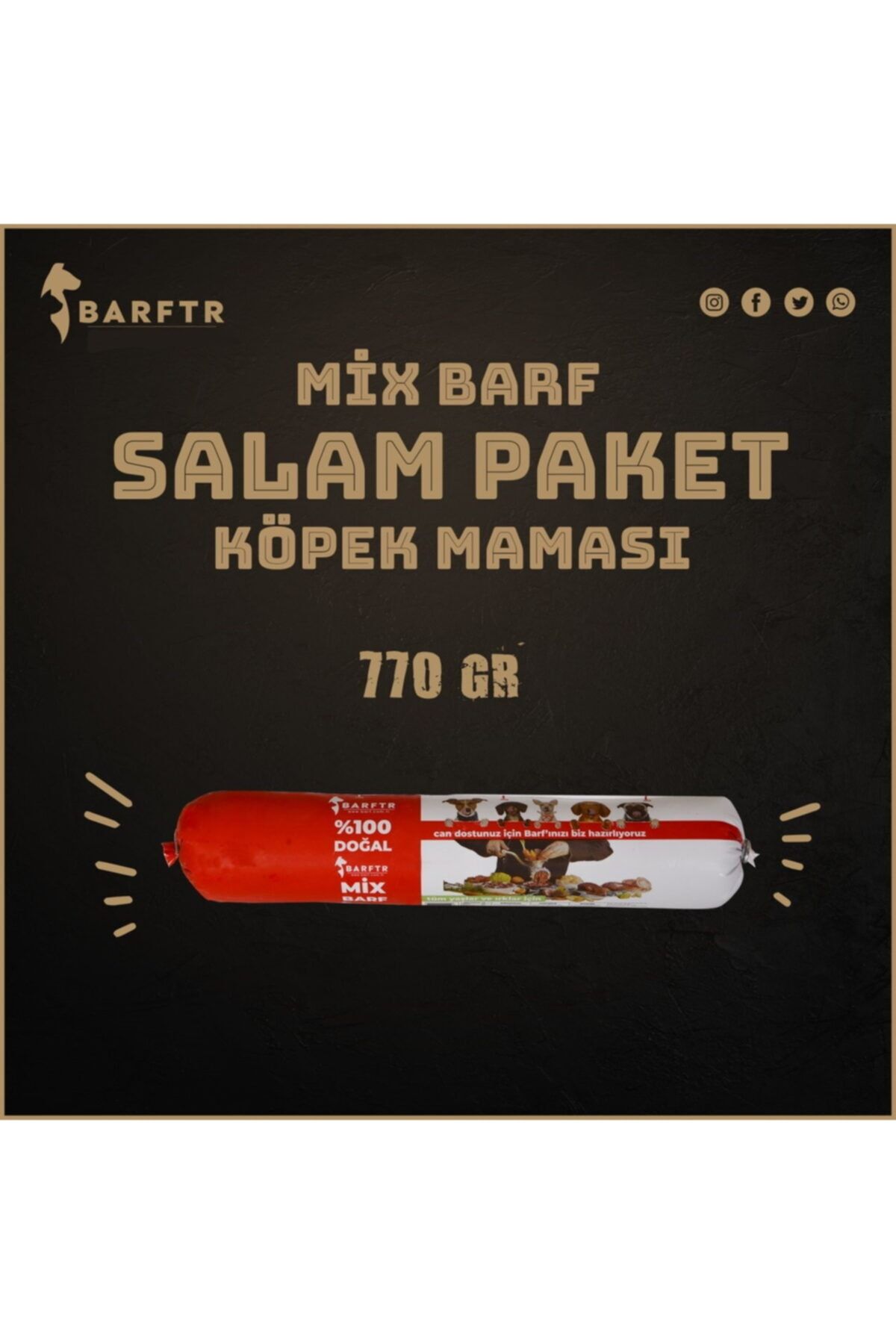 BARFTR Mix Barf 20 Kg Salam Köpek Maması (26 Paket - 770 Gr)