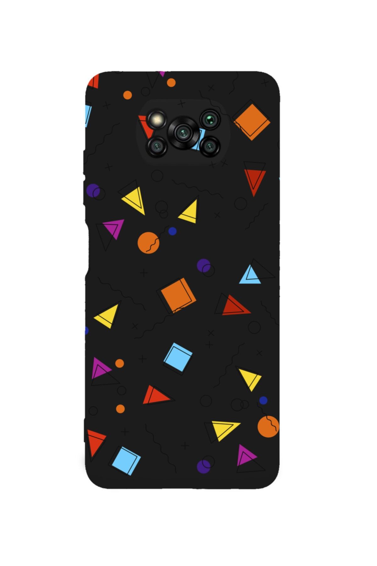 butikcase Xiaomi Poco M3 Color Geometric Tasarımlı Premium Silikonlu Lansman Siyah Telefon Kılıfı