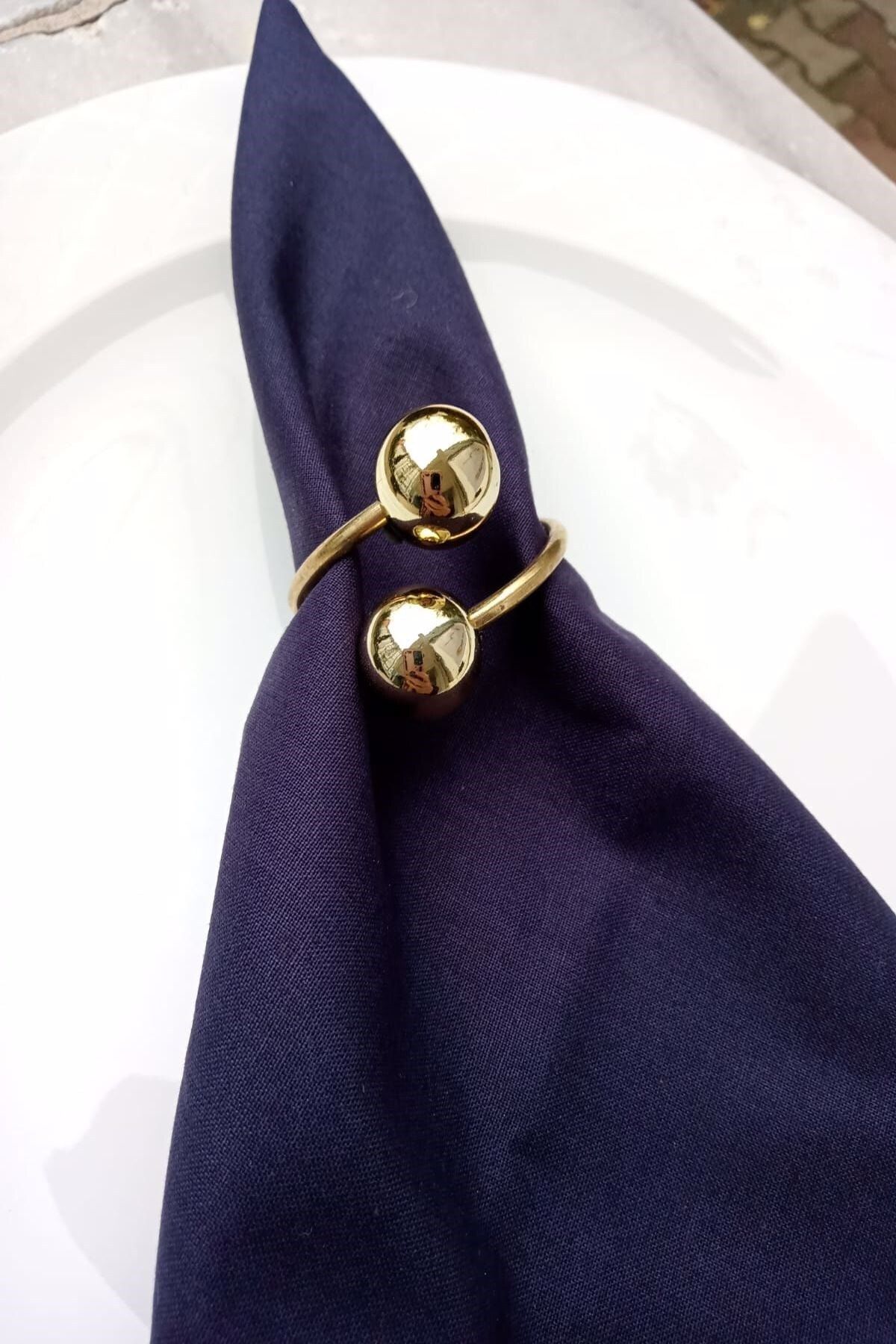  Emtory Home Parlak Gold Boncuklu 6 Adet Gold Metal Halkalı Peçete Yüzüğü
