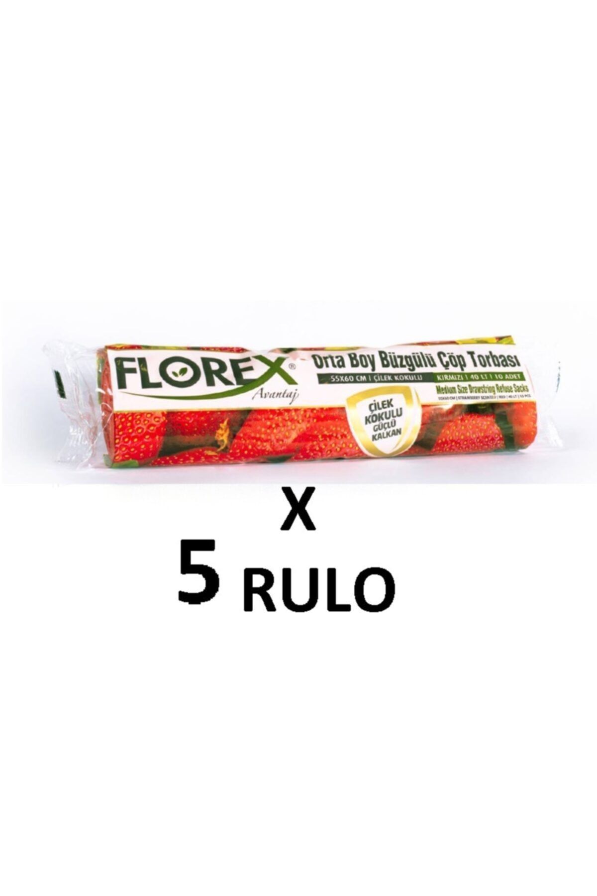 coverest Florex Çilek Kokulu Büzgülü Orta Boy ( 55x60 Cm ) Çöp Poşeti Kırmızı 5 Rulo 10*5=50 Adet