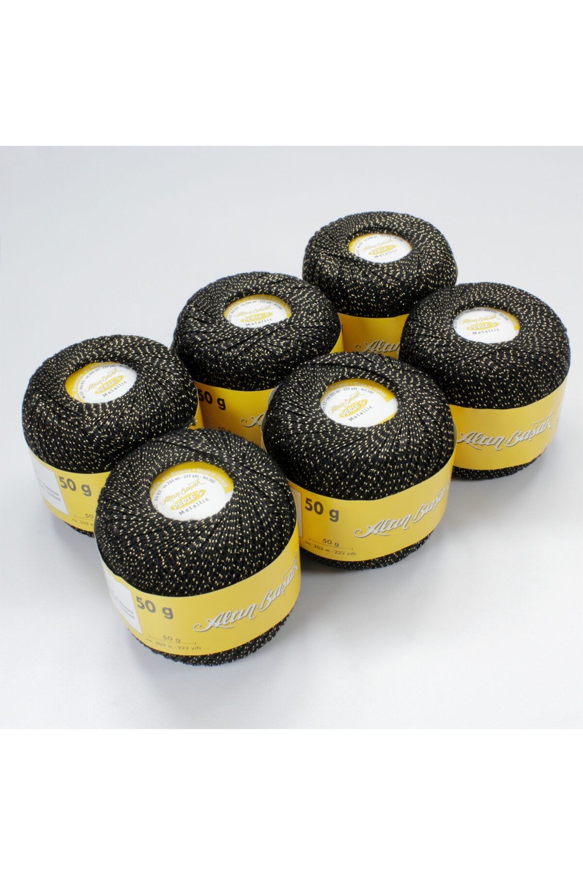 Altınbaşak Perles El Örgü Ipi Renk Siyah Sarı Simli 6 Adet Toplam 300 gram Ve 1218 Metre