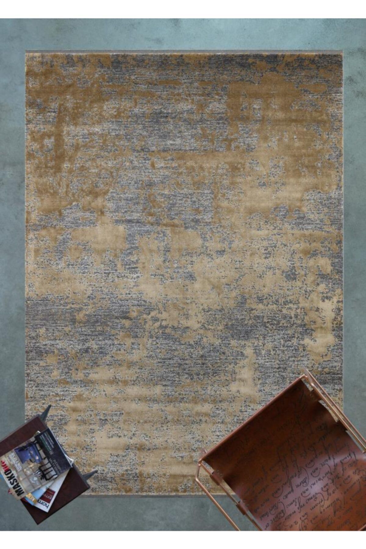 Apex Versay Viskon-polyester Tarak Dokuma Özel Tezgah Halısı, 8711 Gold Dekoratif Makine Halısı